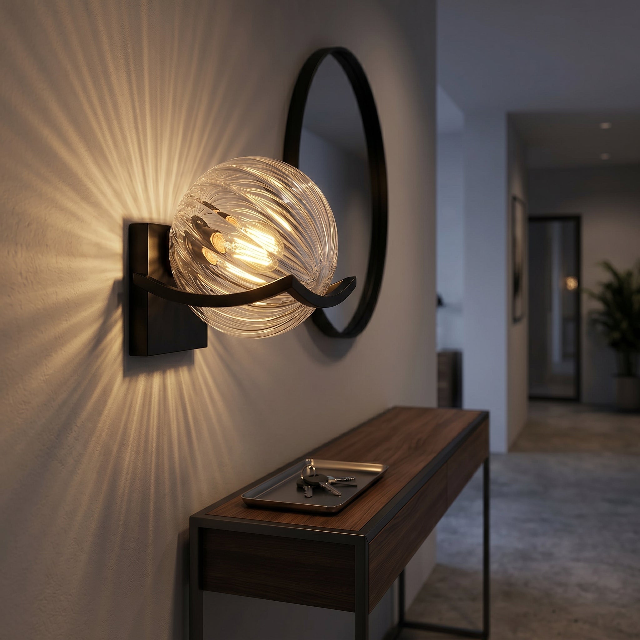 Sirio Clear Striped sconce in a hallway — lifestyle