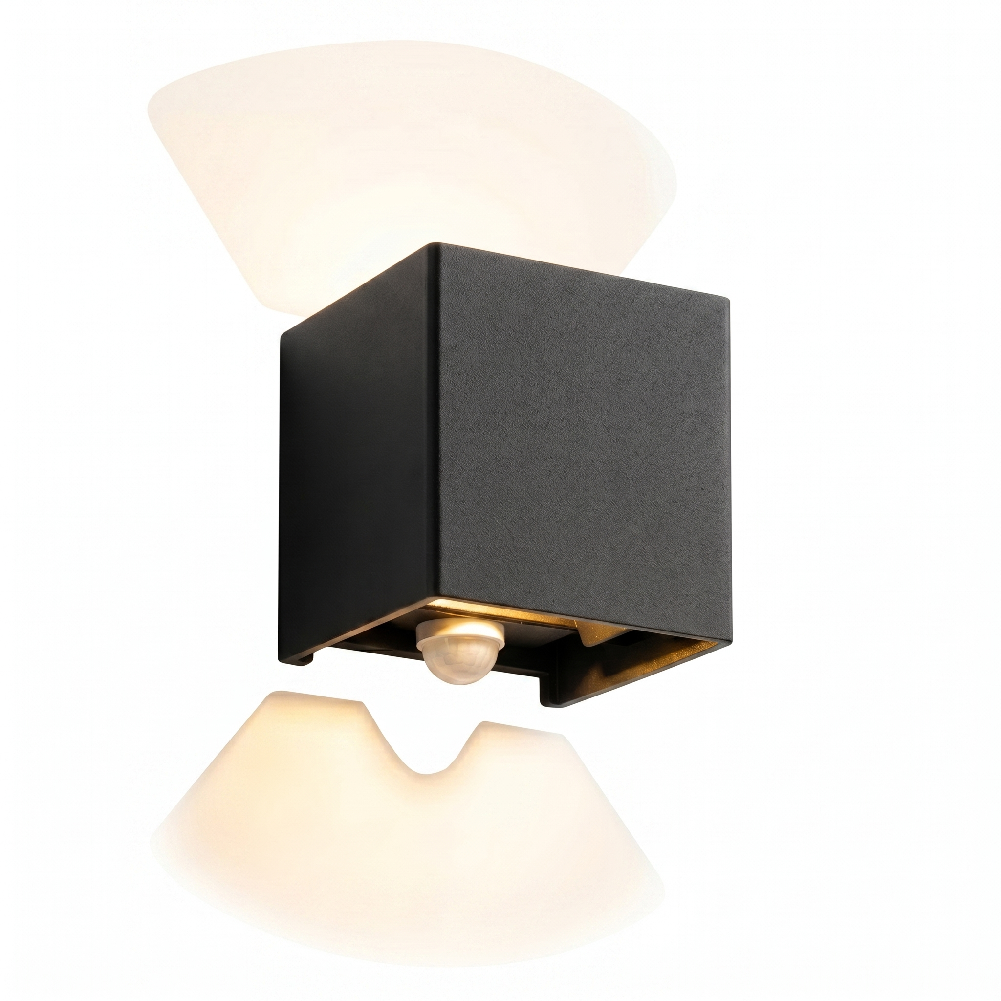 Quadra cube wall light — Black with warm white up/down glow
