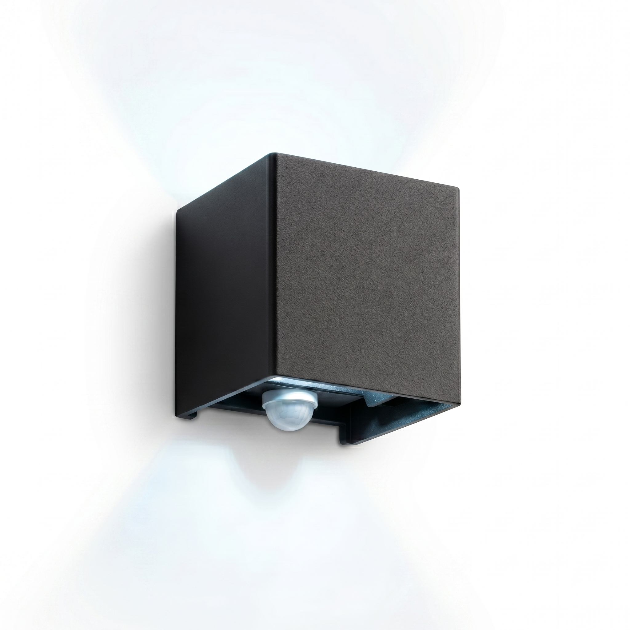 Quadra cube wall light — Black with cool white up/down glow