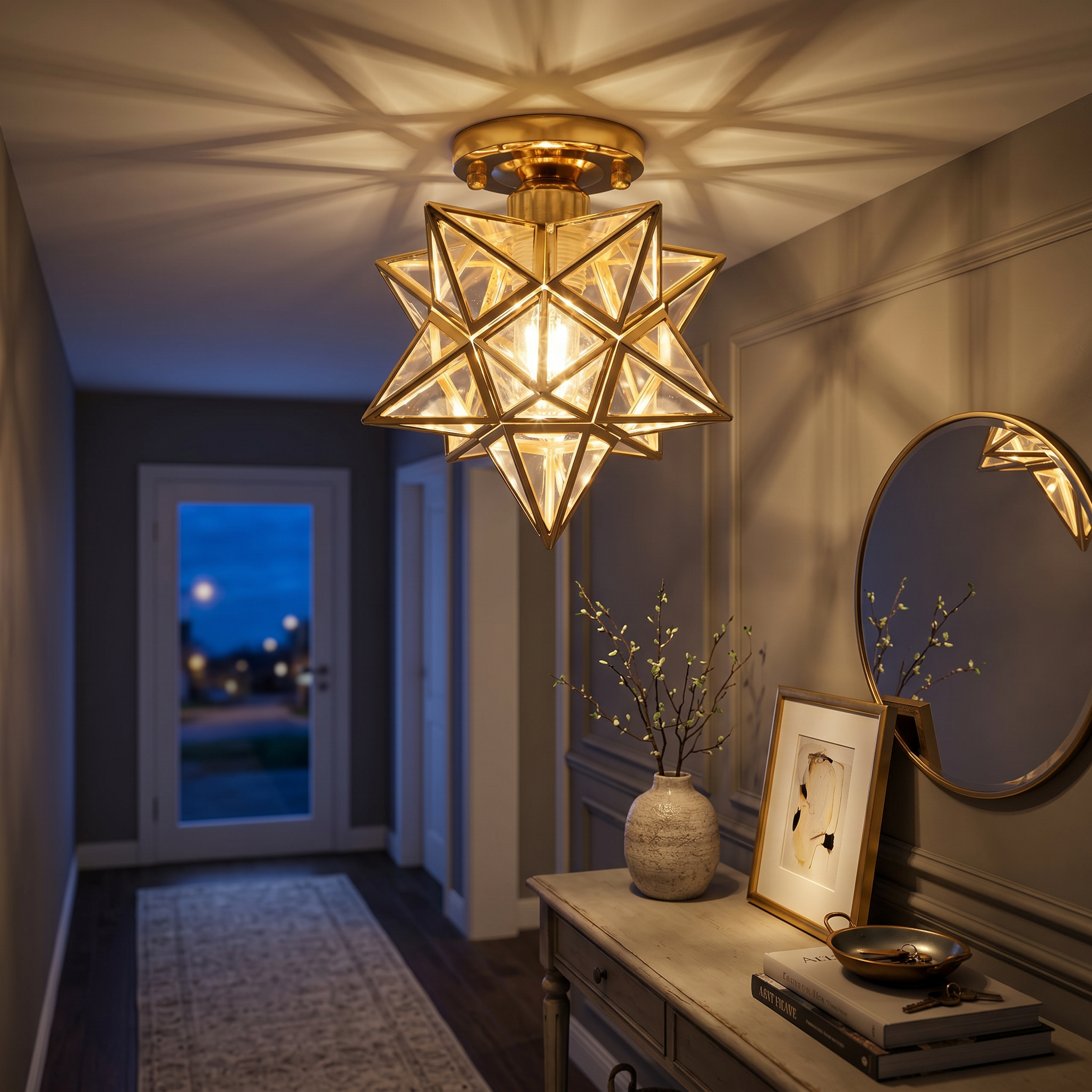 Stella Gold star light in an entry hallway — lifestyle