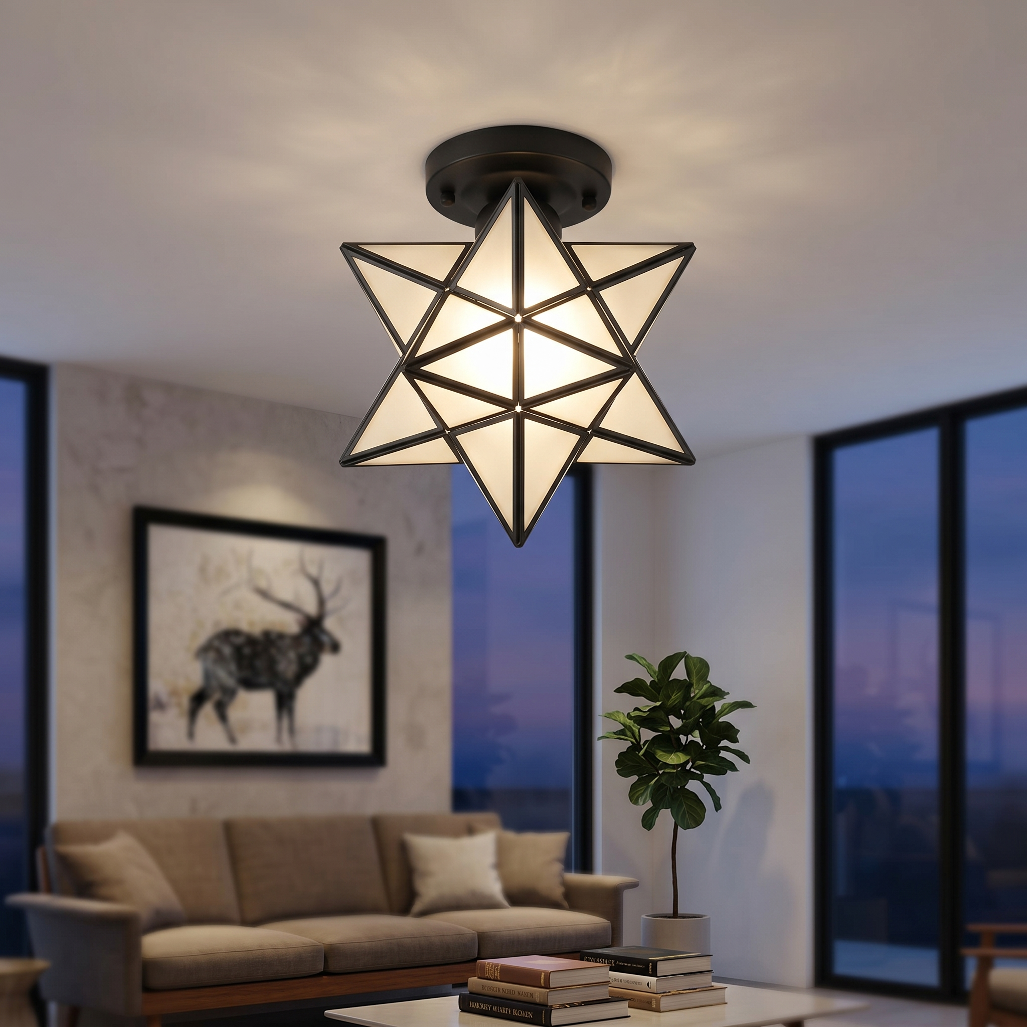 Stella Black opaque star light in a living room — lifestyle