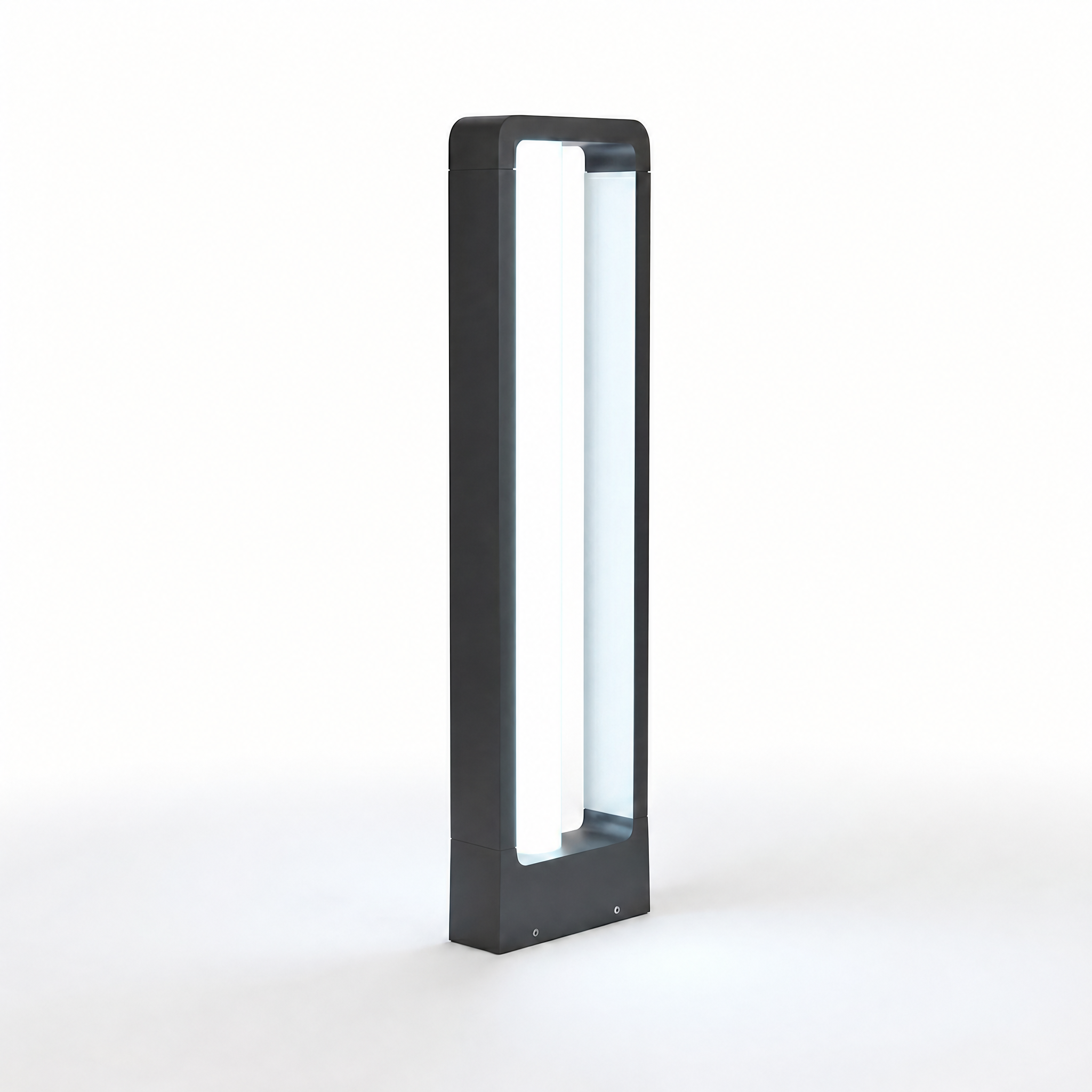 Sentiero Lucente pathway bollard light with cool white glow on a white background