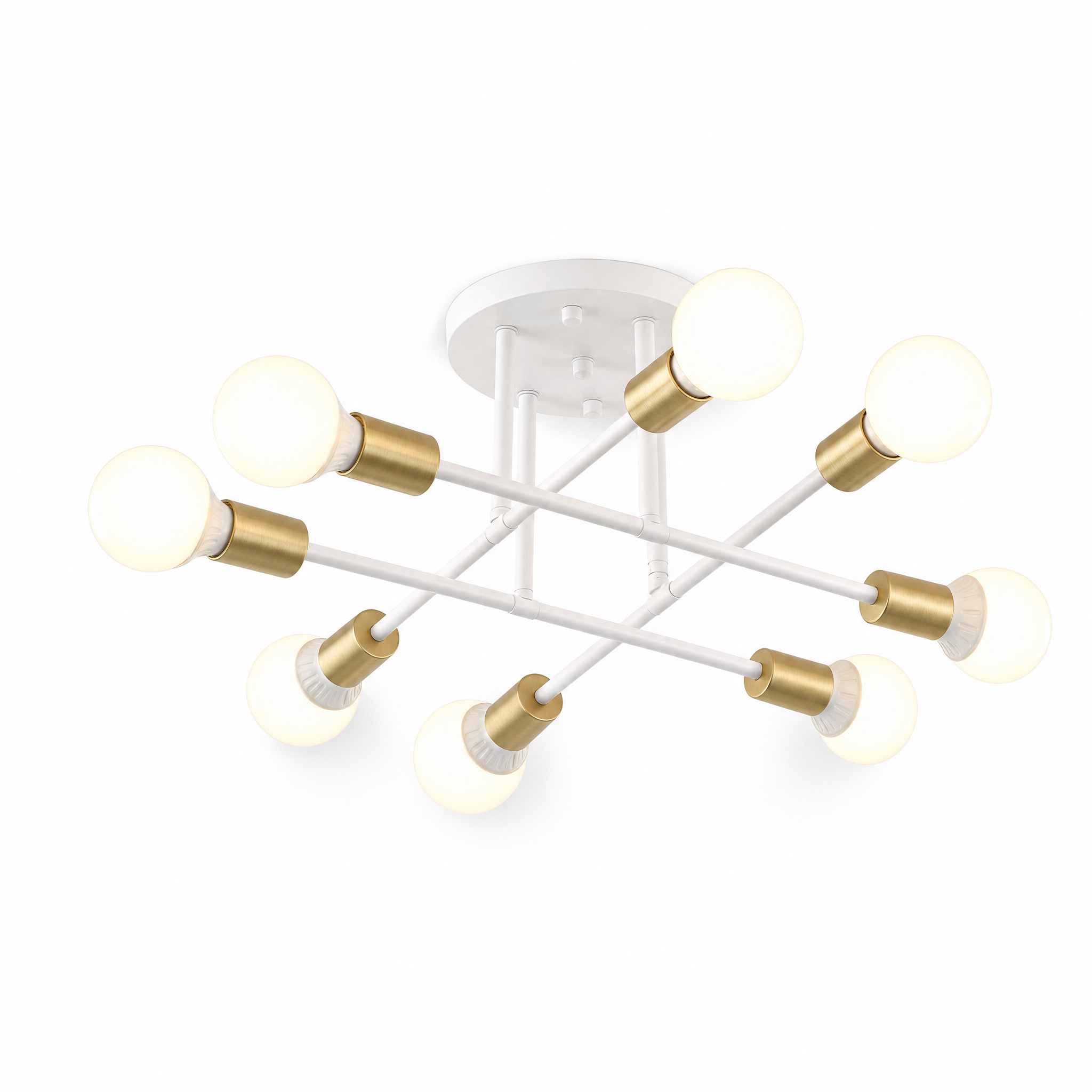 Raggiera Sputnik 8-Light ceiling light — White & Gold finish, glowing, on a white background