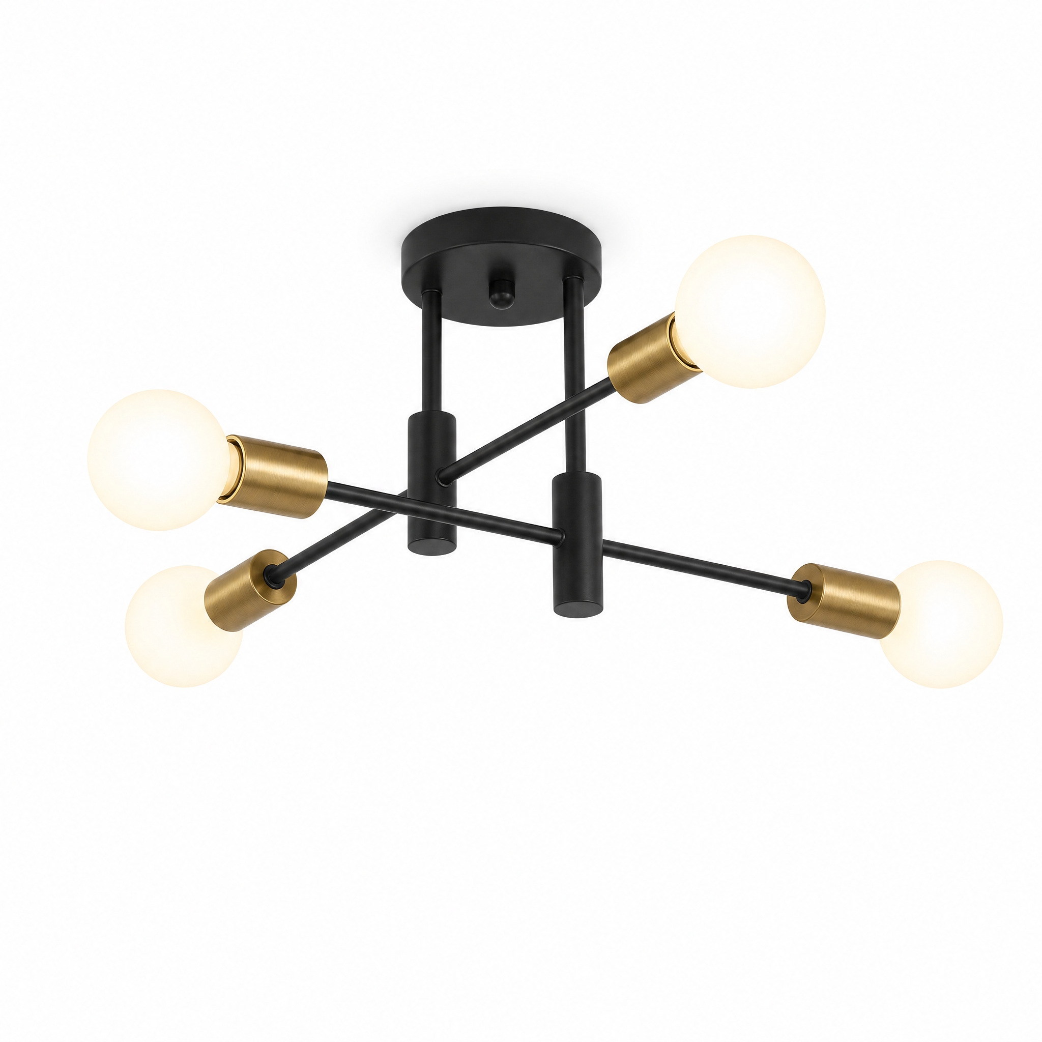 Raggiera Sputnik 4-Light ceiling light — Black & Gold finish, glowing, on a white background
