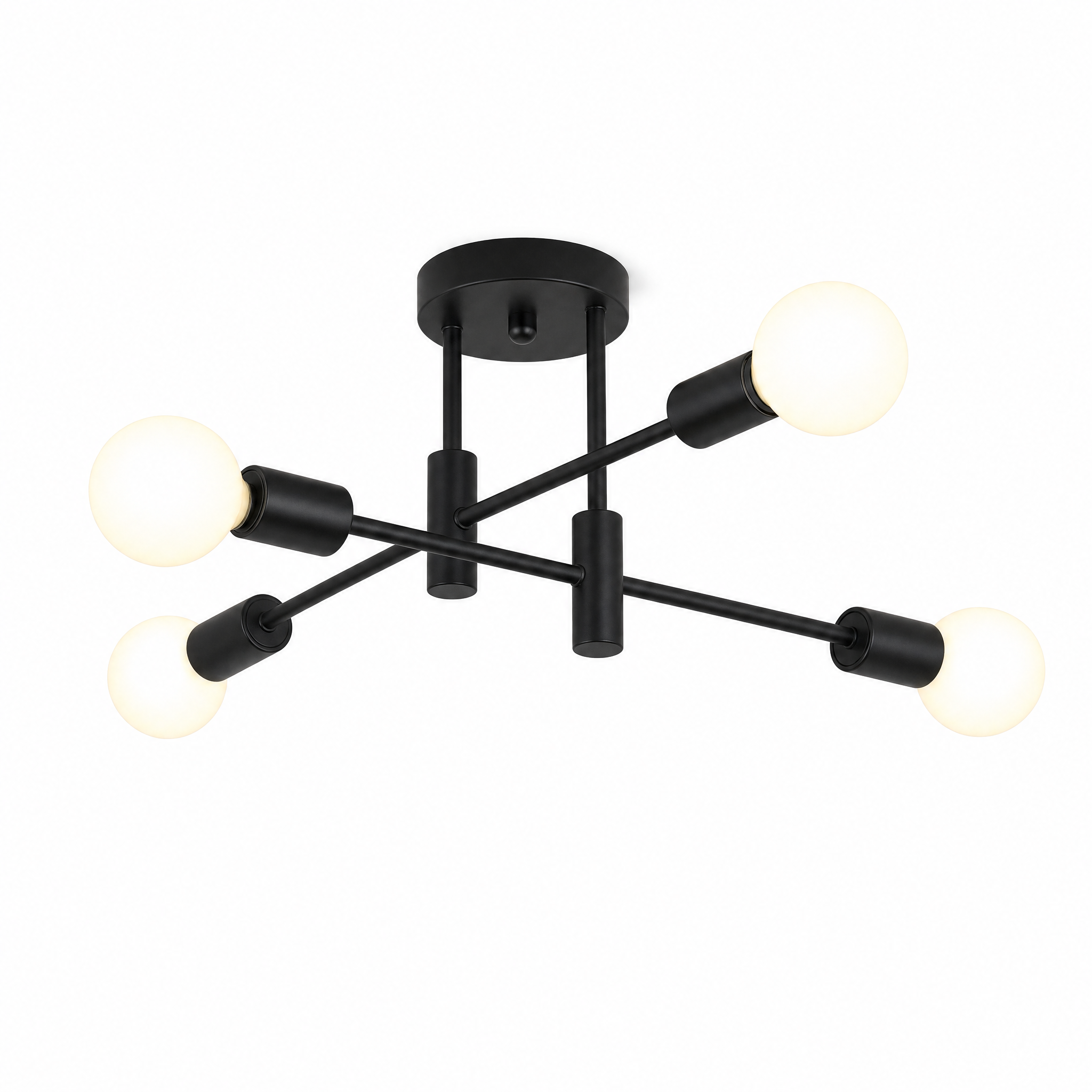 Raggiera Sputnik 4-Light ceiling light — Black finish, glowing, on a white background