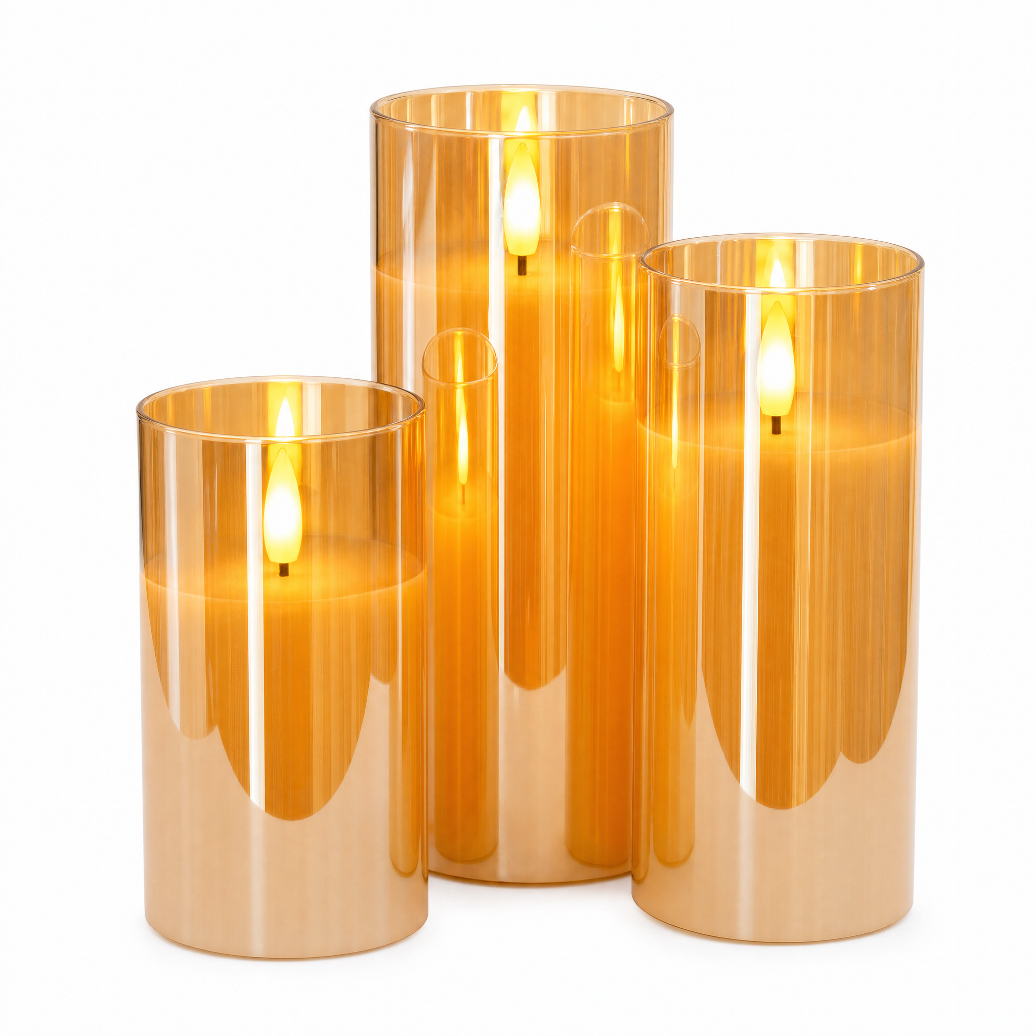 Fiamma Serena flameless LED candle set of 3 in amber glass with realistic moving flame
