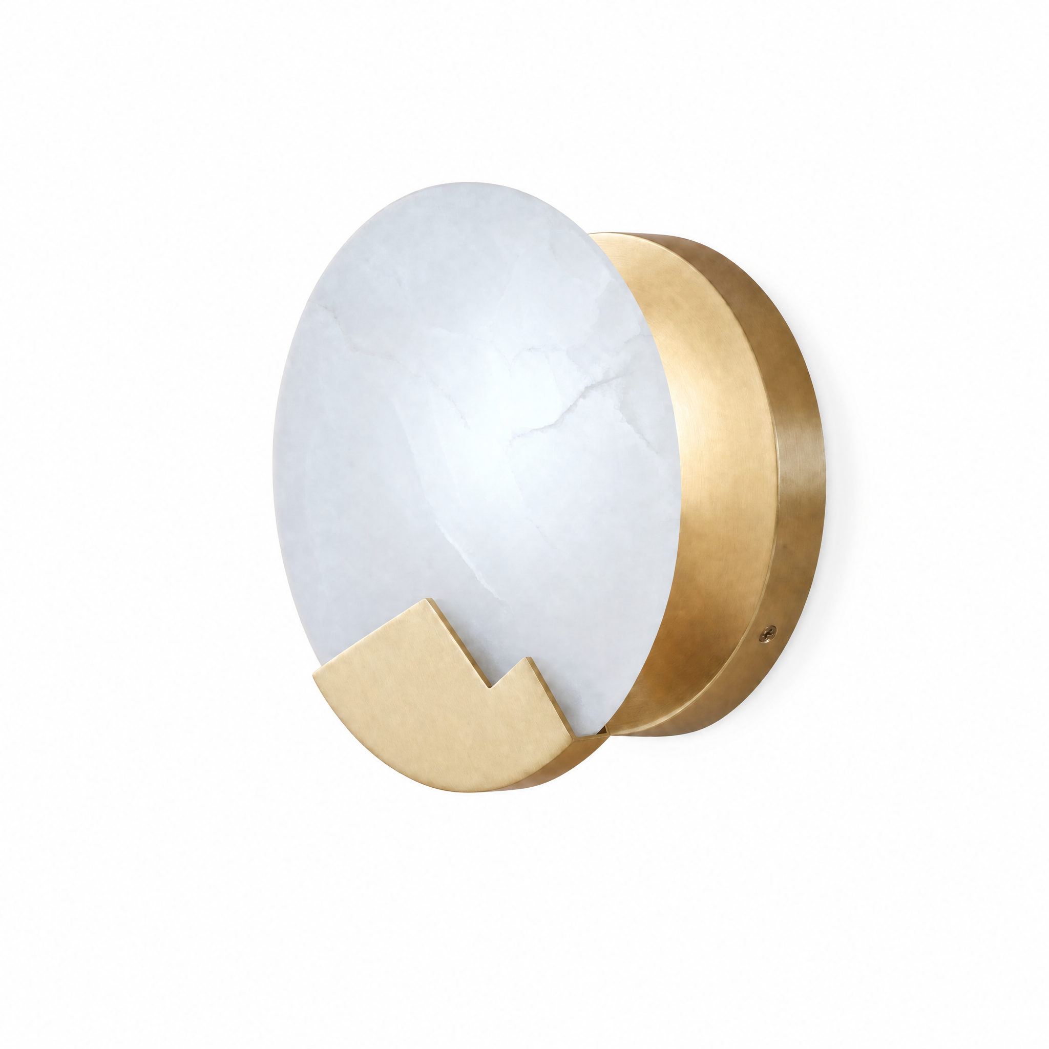 Luna d'Alabastro alabaster moon wall sconce with copper accents and a cool white glow