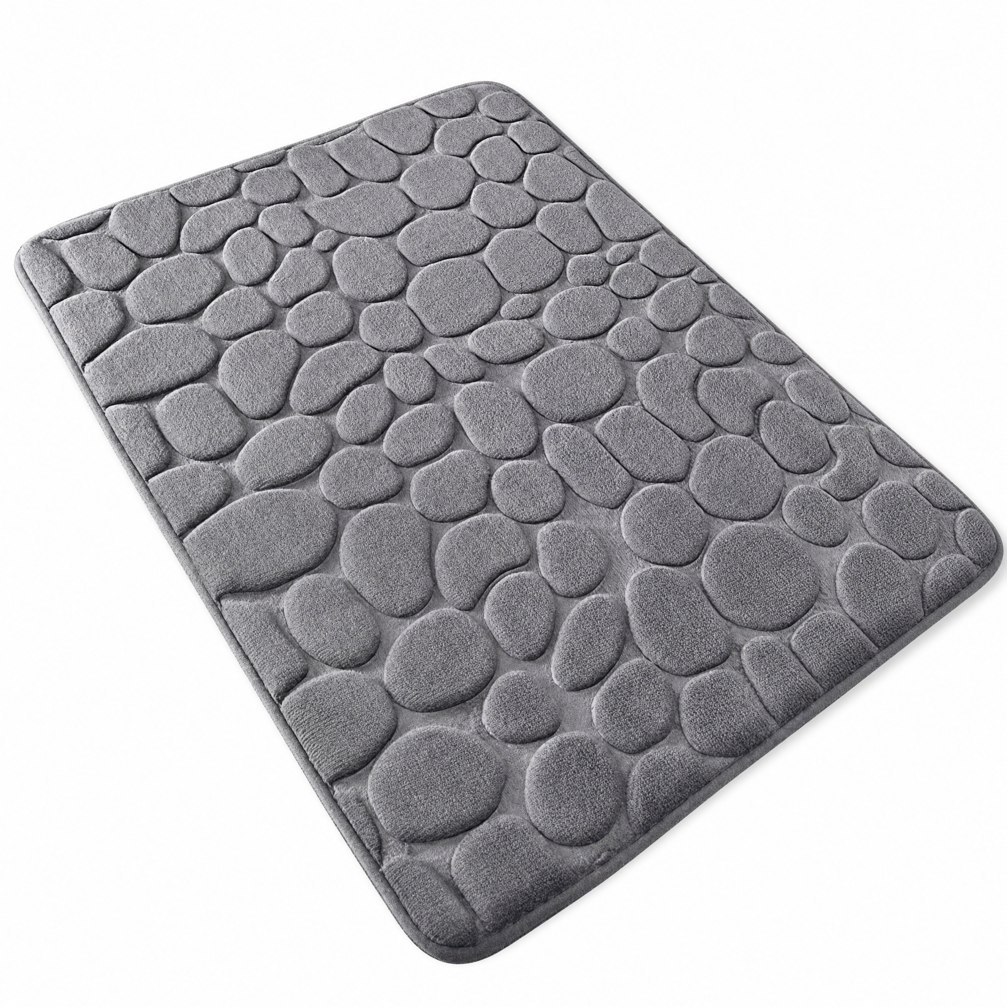 Zanoro Casa Ciottoli grey 3D cobblestone memory-foam bath mat on white background