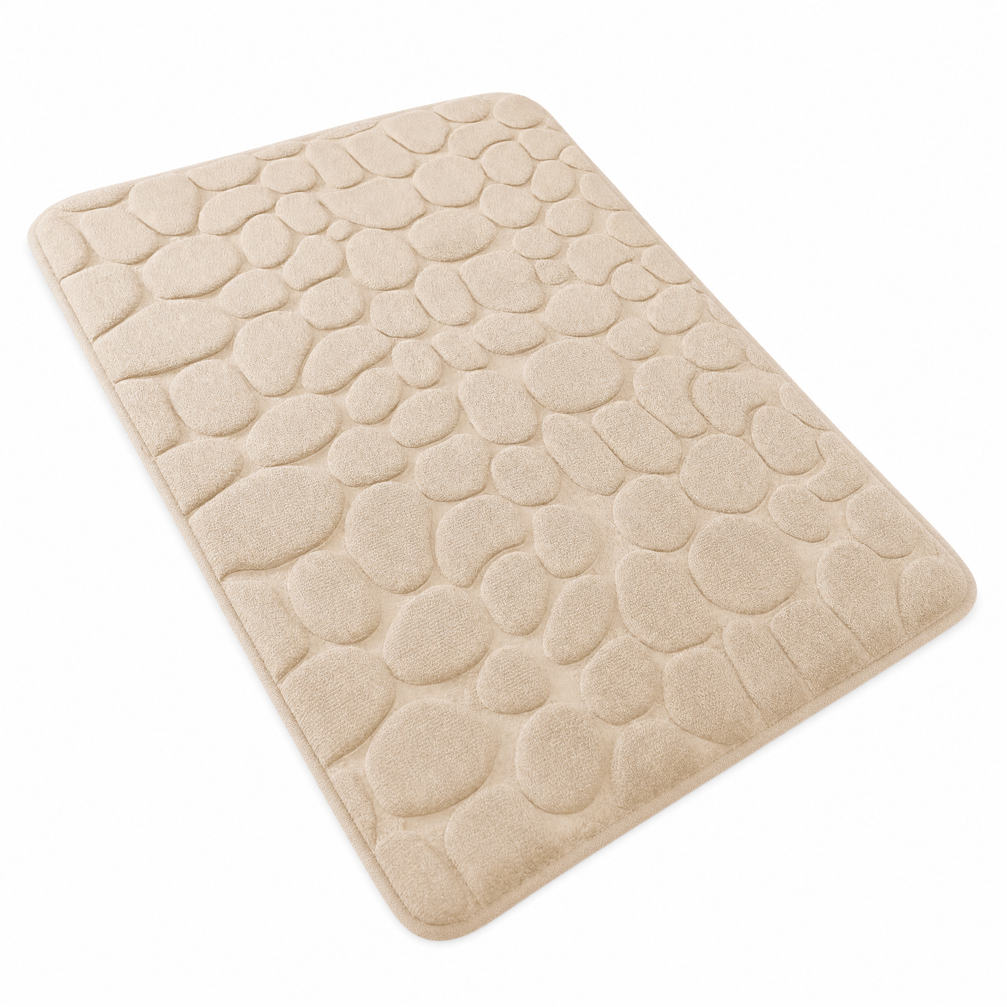 Beige Ciottoli 3D cobblestone bath mat on white background