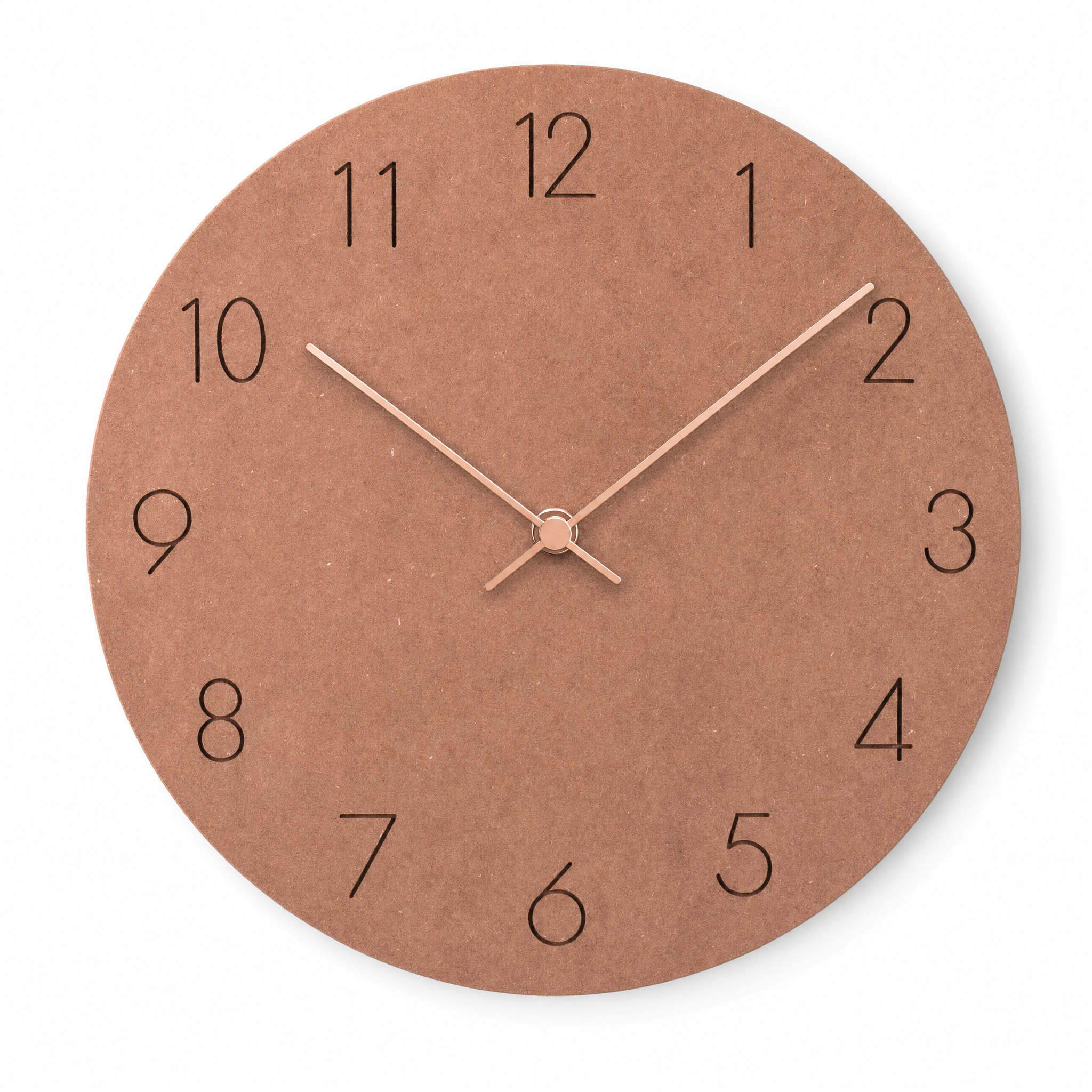 Terracotta Silenzio Scandinavian minimalist wall clock on white background
