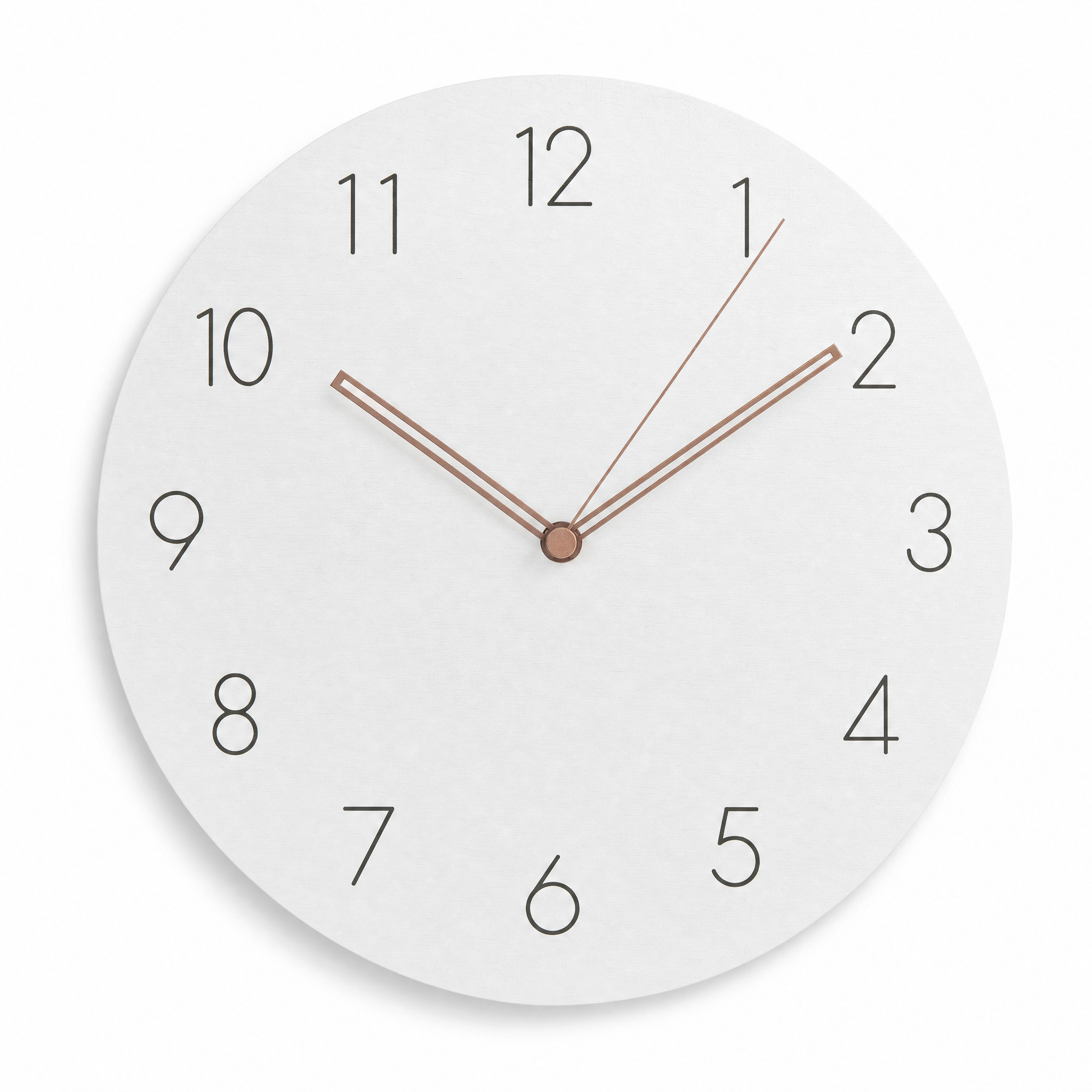 White Silenzio Scandinavian minimalist wall clock on white background