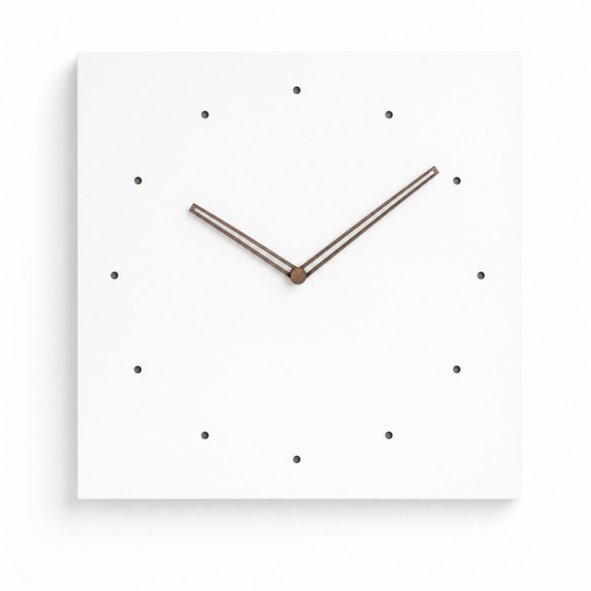 Quadra square minimalist wall clock, Dots face, on white