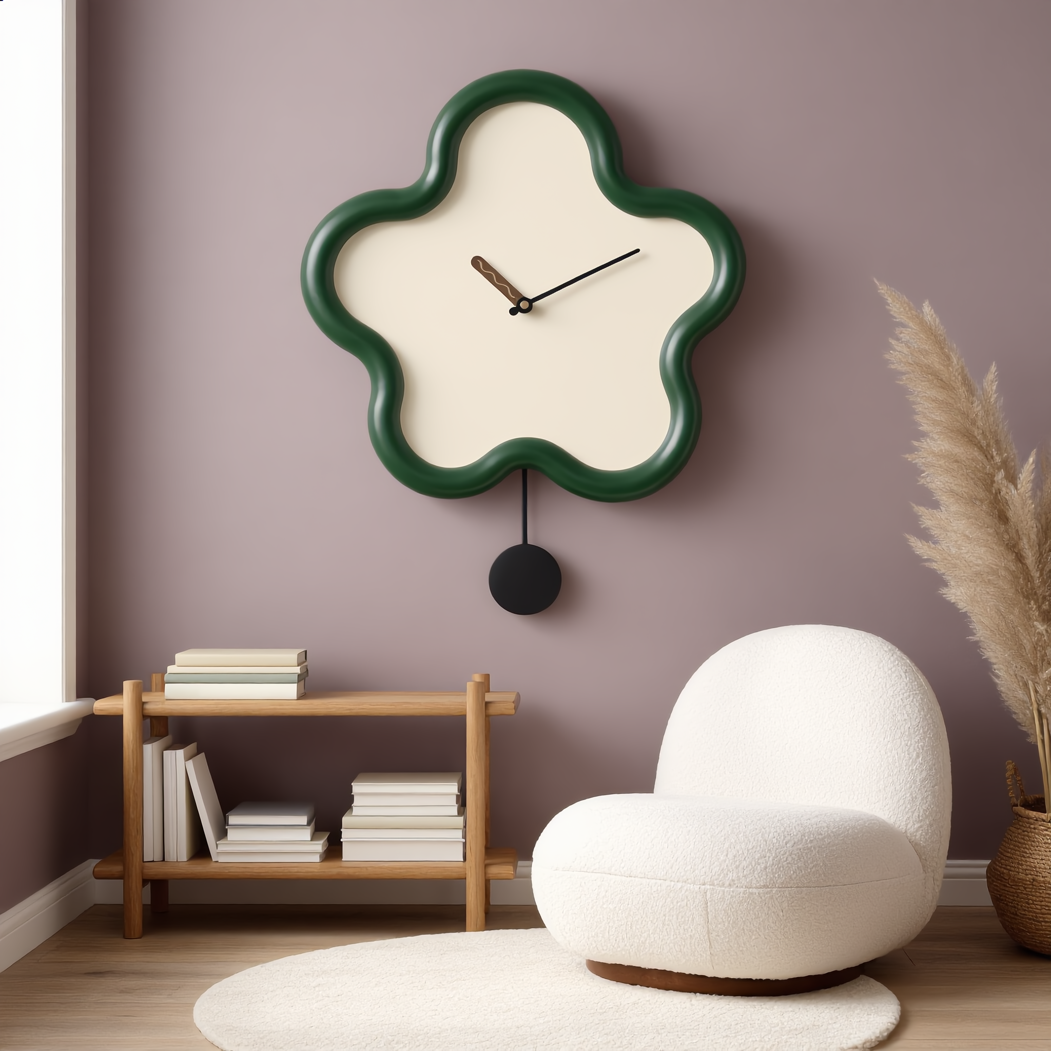 Green Fiorella clock in an upscale children's reading nook