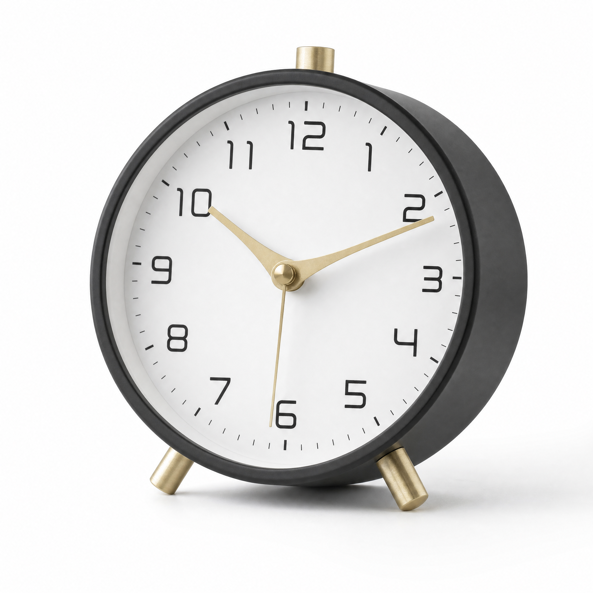 Serena Silent Table Clock in matte black, studio white background