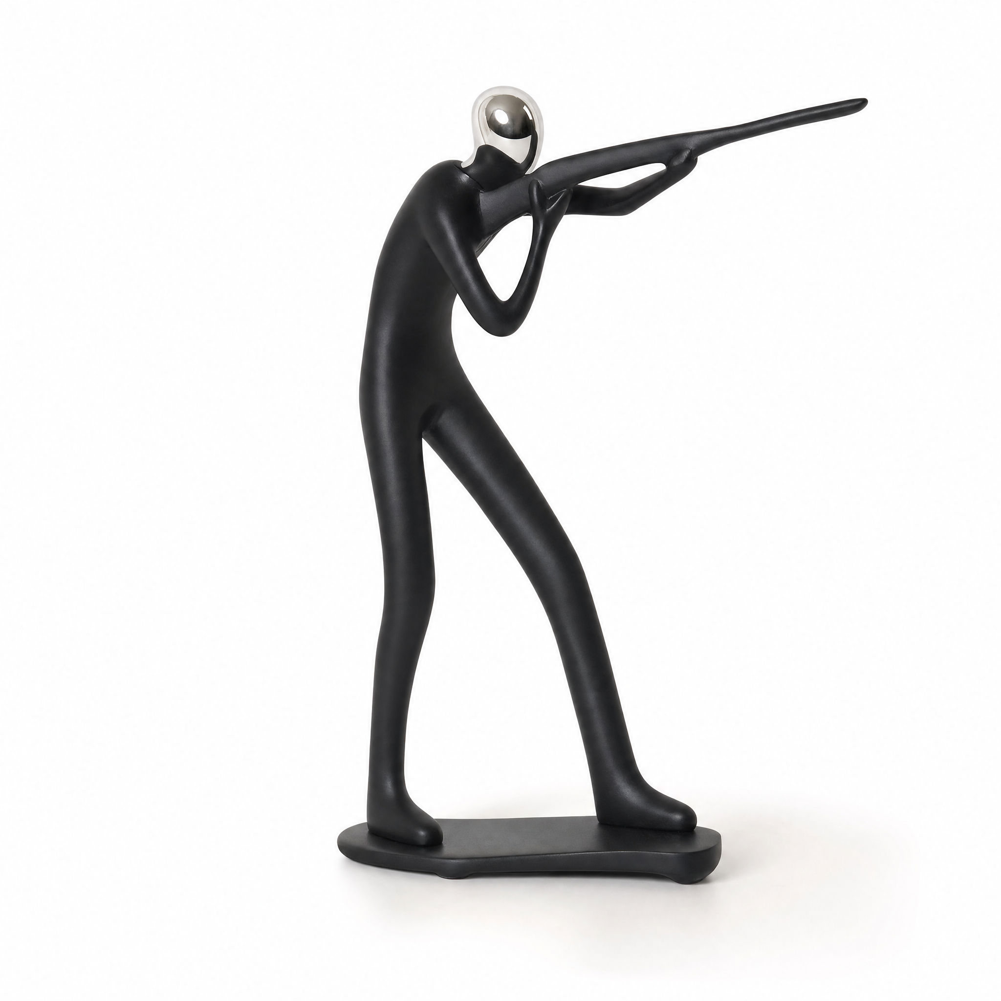 Movimento shooting resin sports sculpture, white background