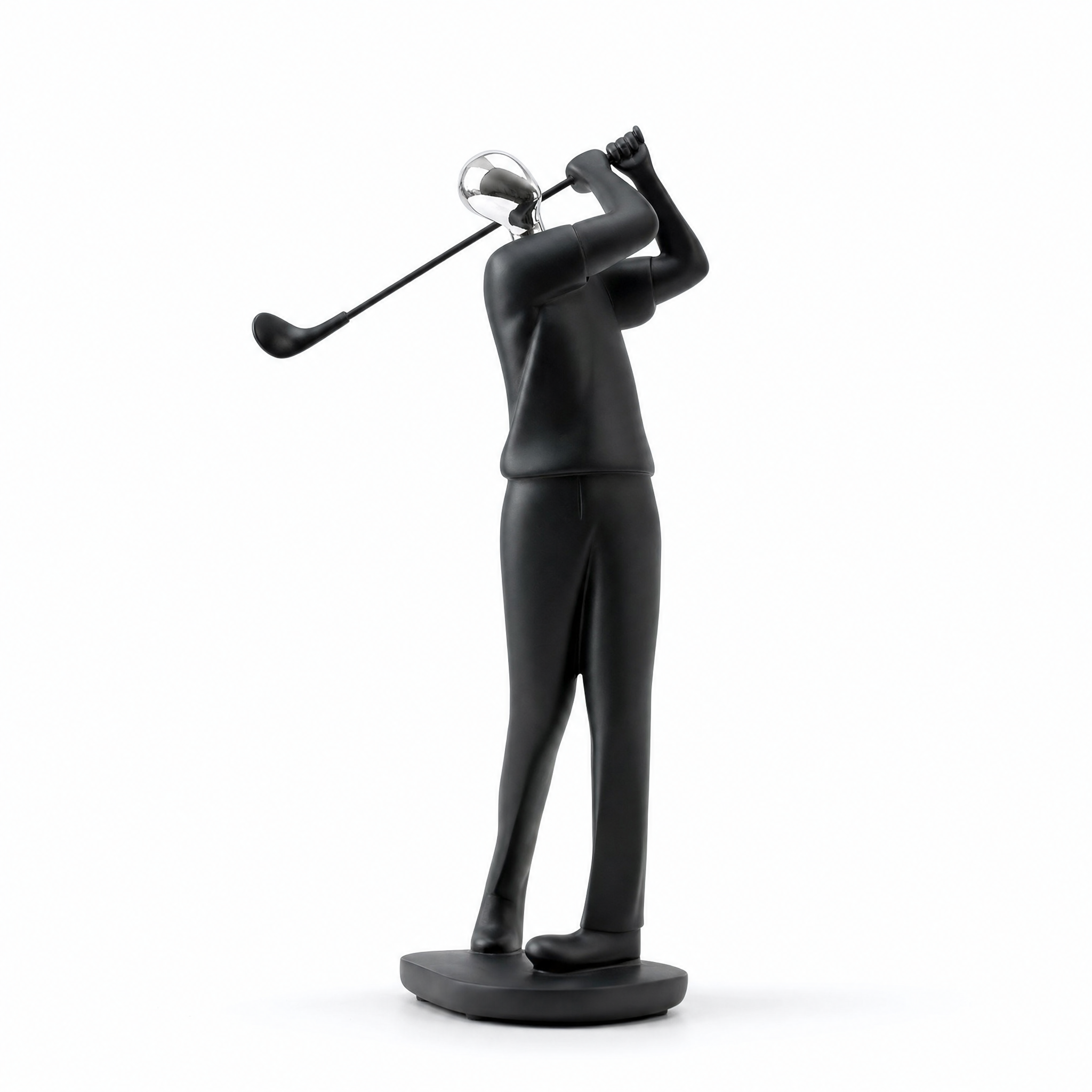 Movimento golfer full-swing resin sports sculpture, white background