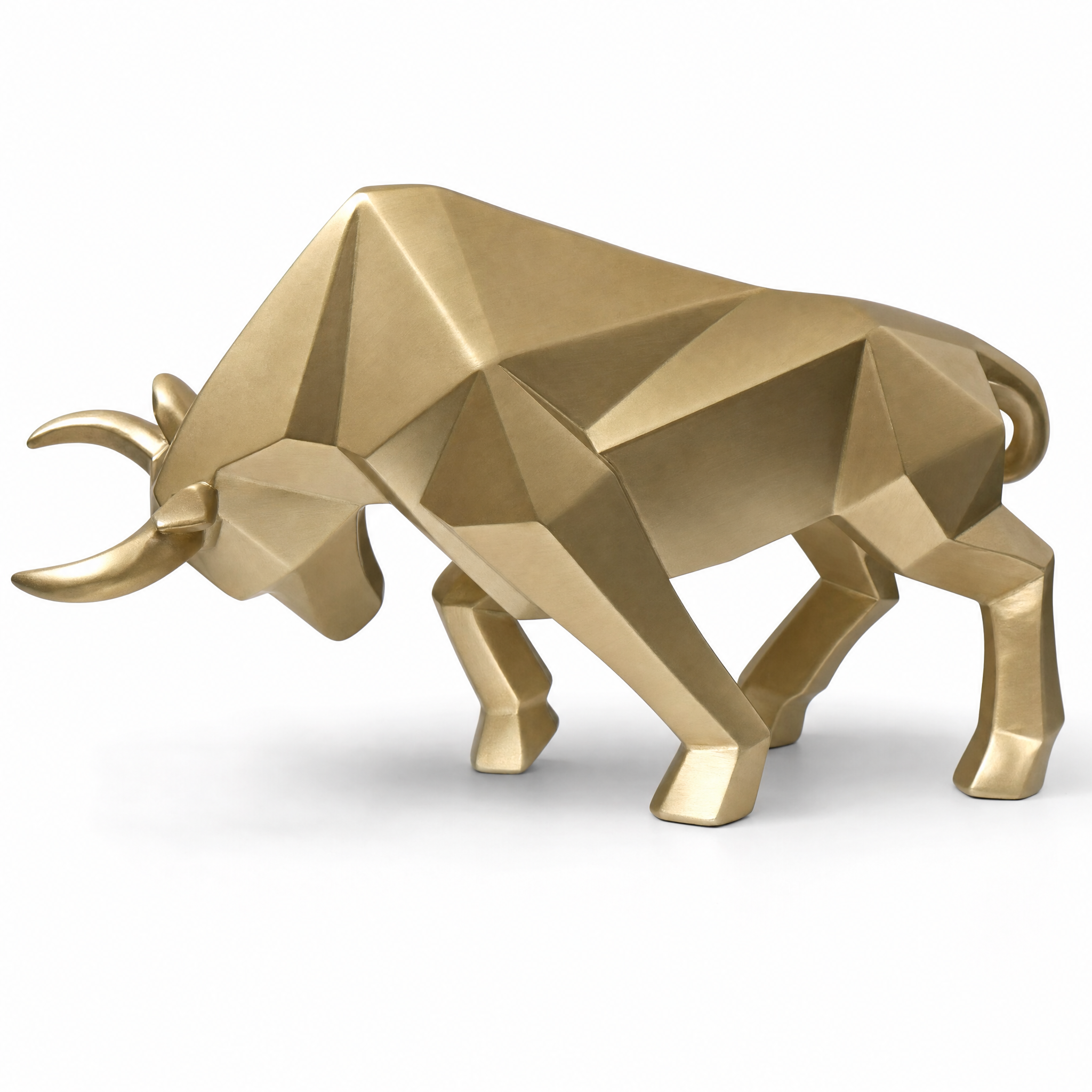 Forza gold geometric bull resin sculpture, white background