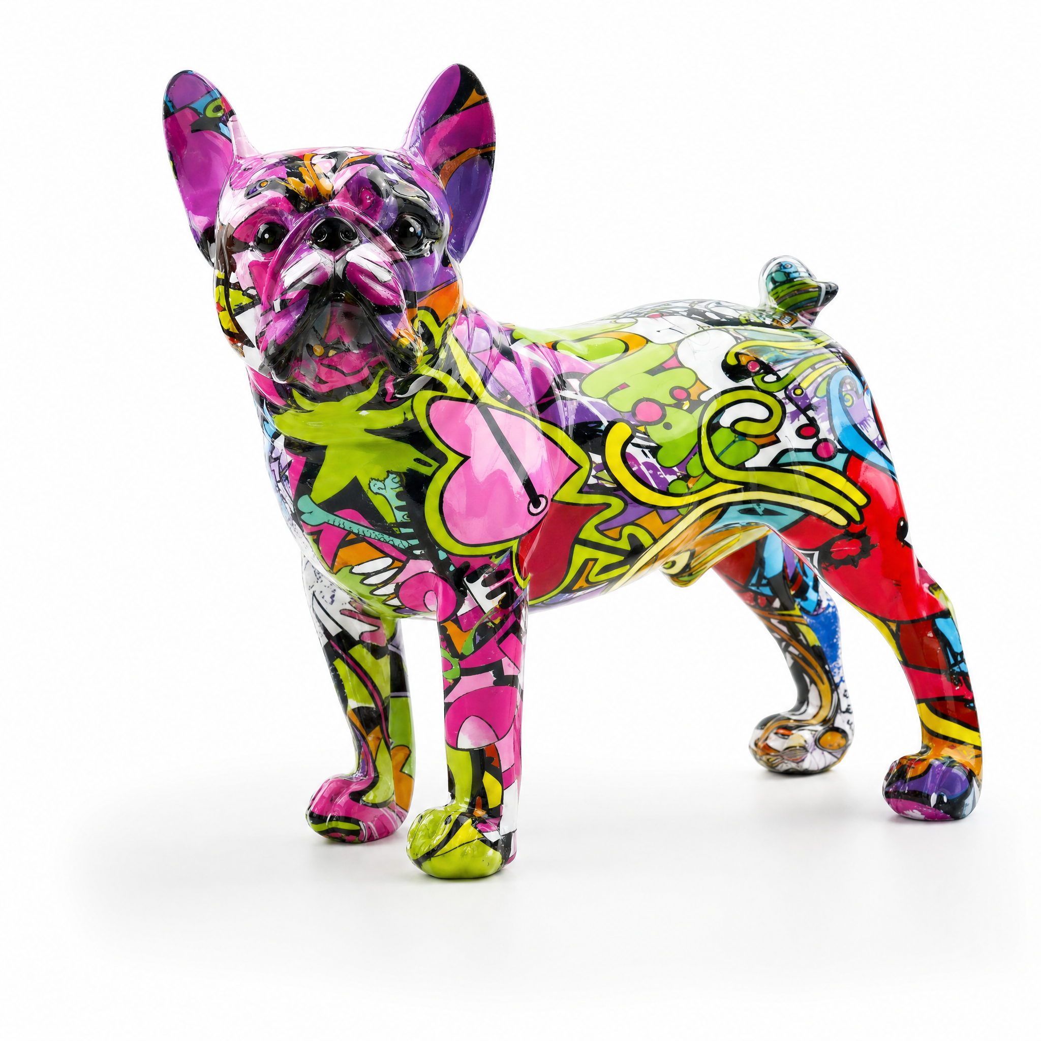 Vivace abstract street-art French Bulldog statue, white background