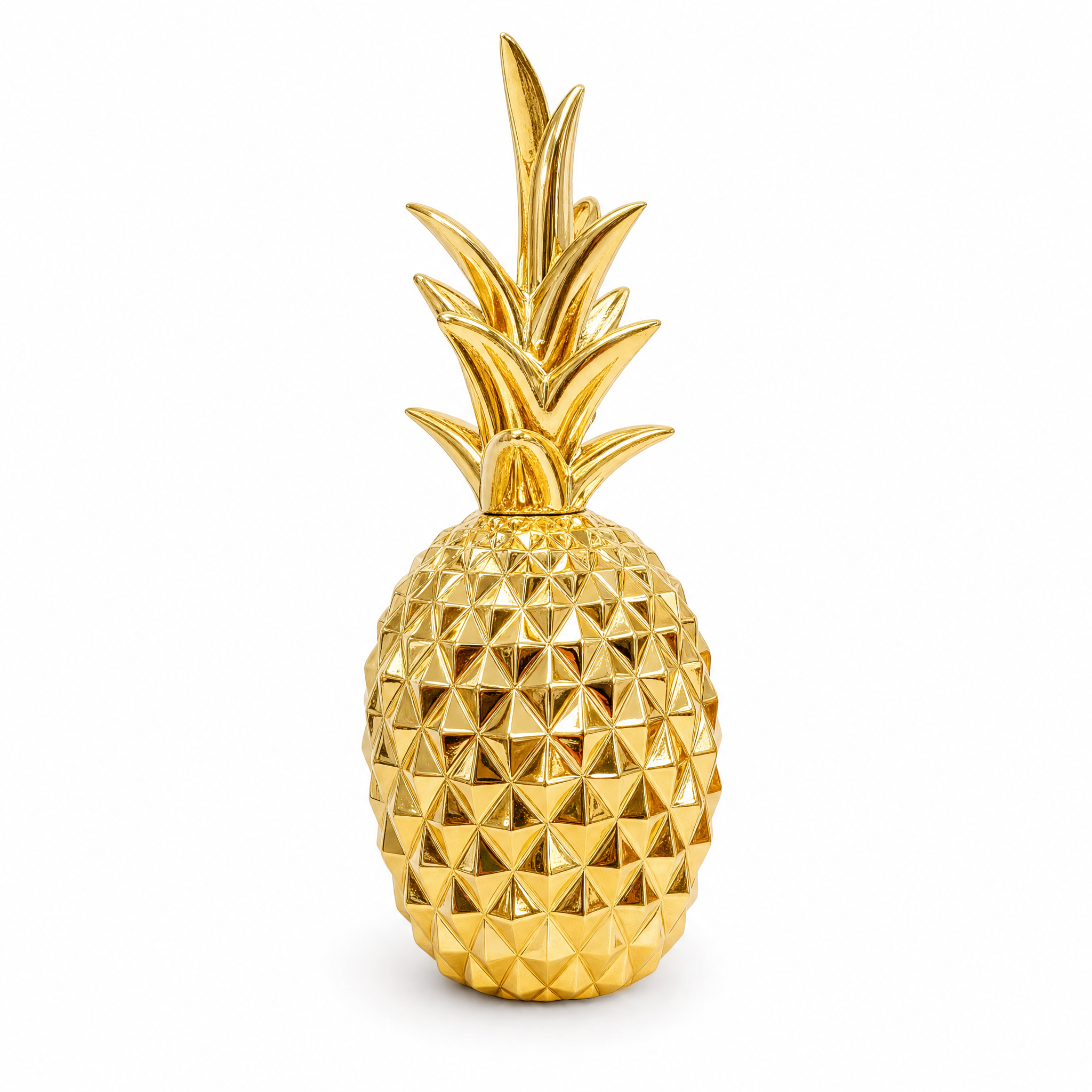 Aurea gold pineapple statue with gold crown, white background