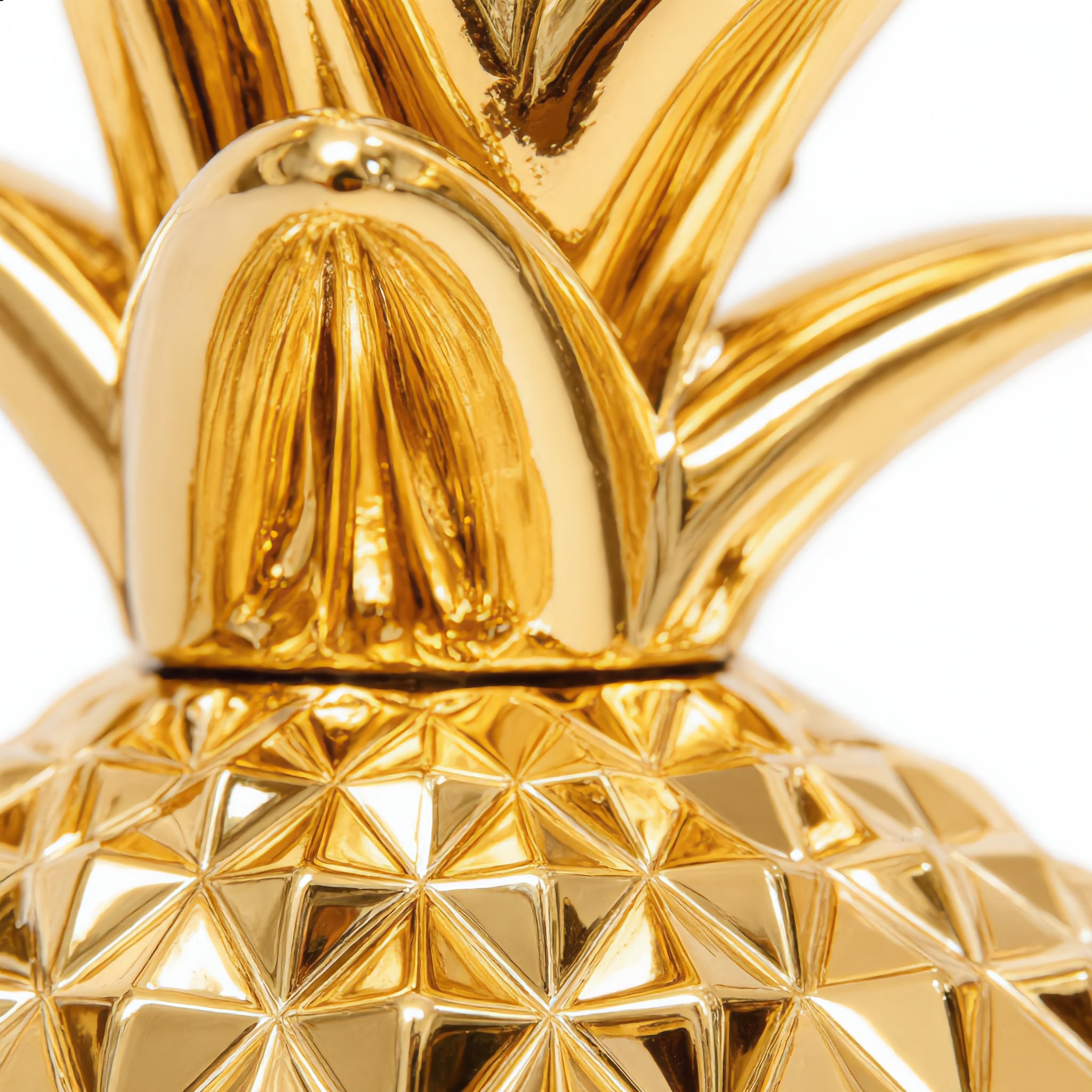 Close-up of the glossy gold leaf crown detail
