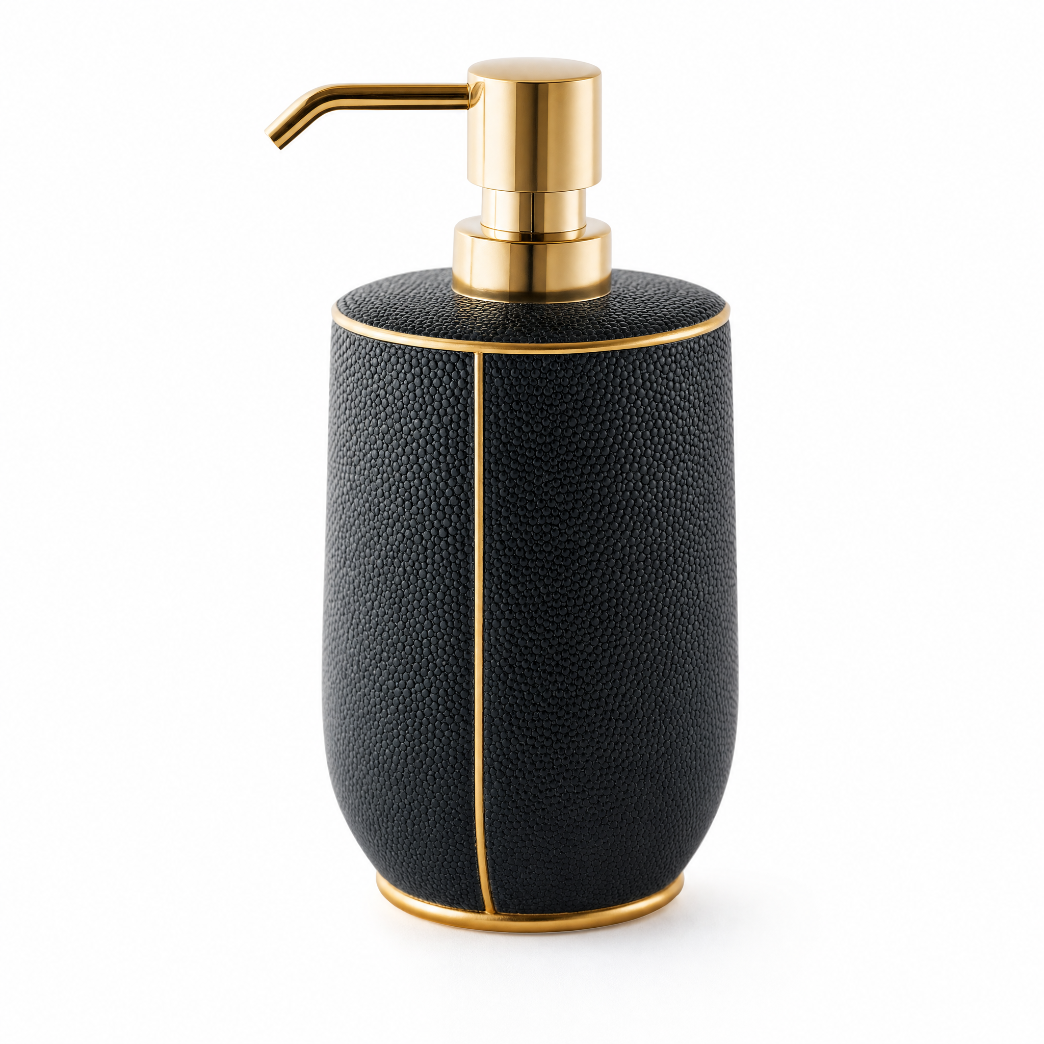 Charcoal-black ceramic soap dispenser with gold pump
