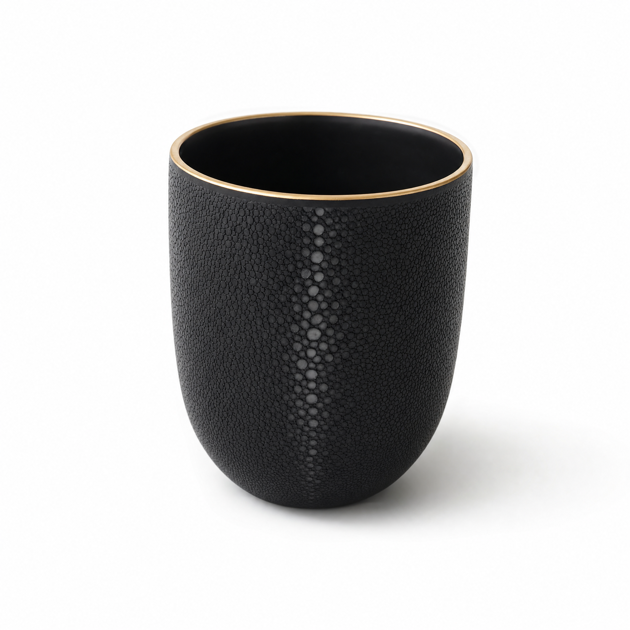 Charcoal-black ceramic tumbler with gold rim