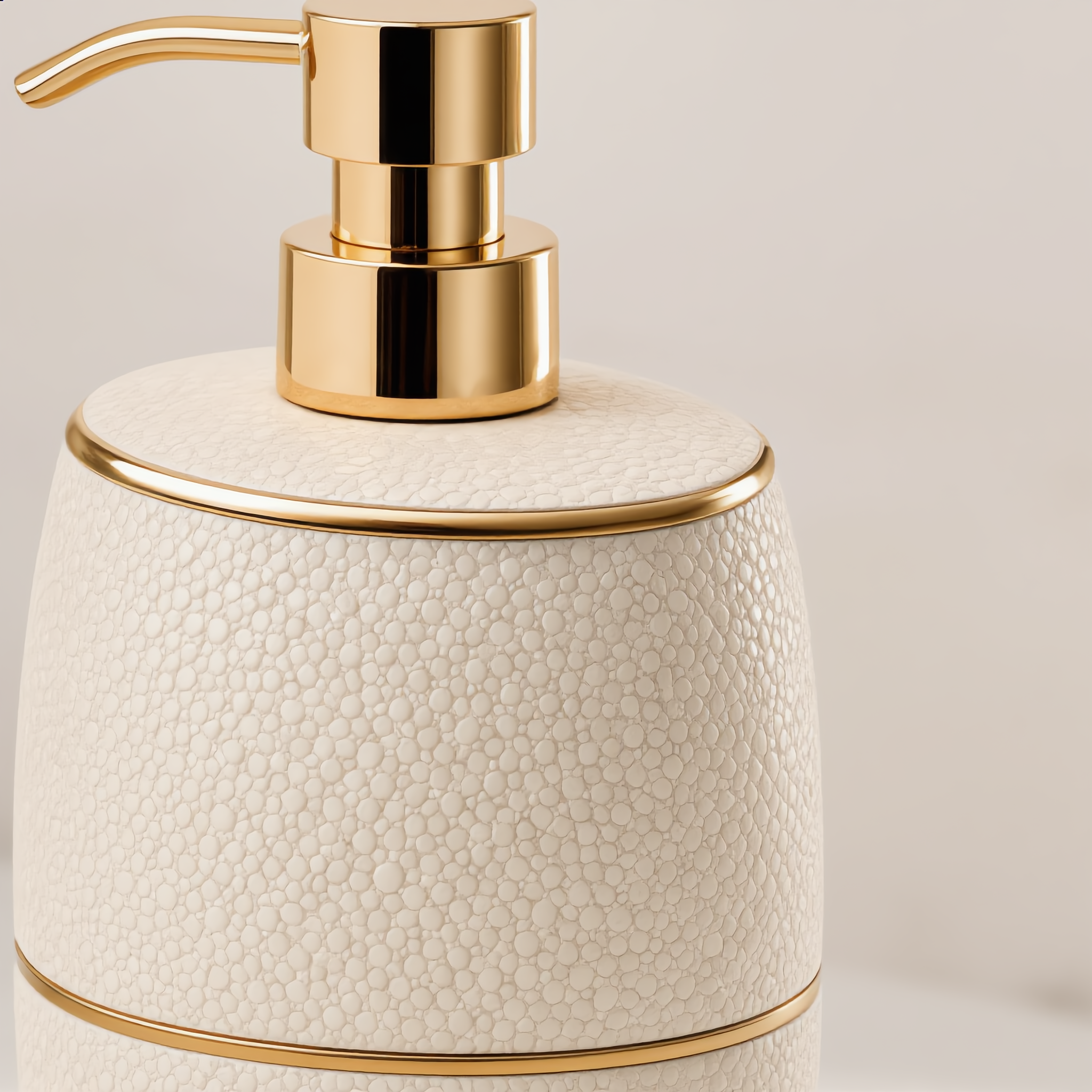 Close-up of the gold pump and shagreen ceramic texture