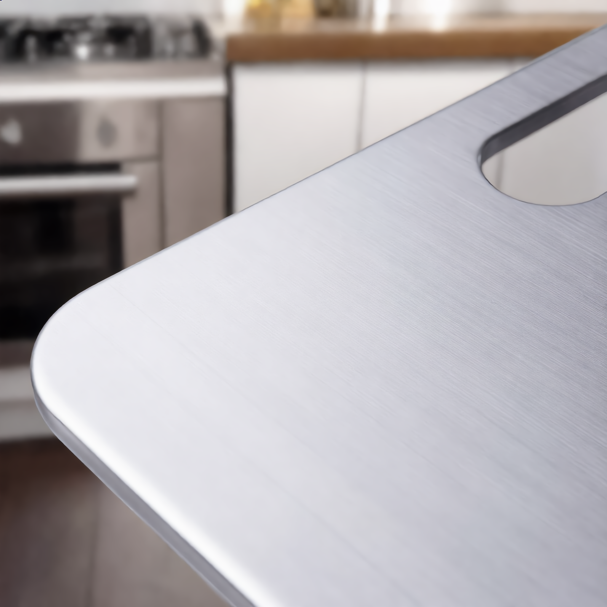 Close-up of the rounded corner and slim edge of the board