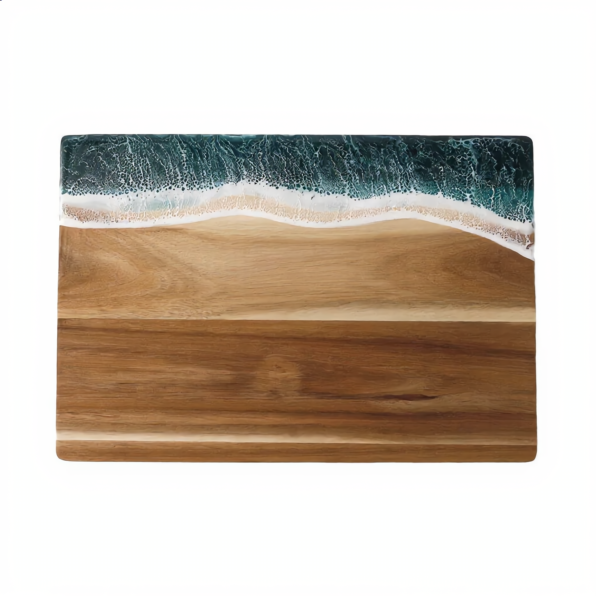 Marea ocean resin acacia serving board, teal wave design