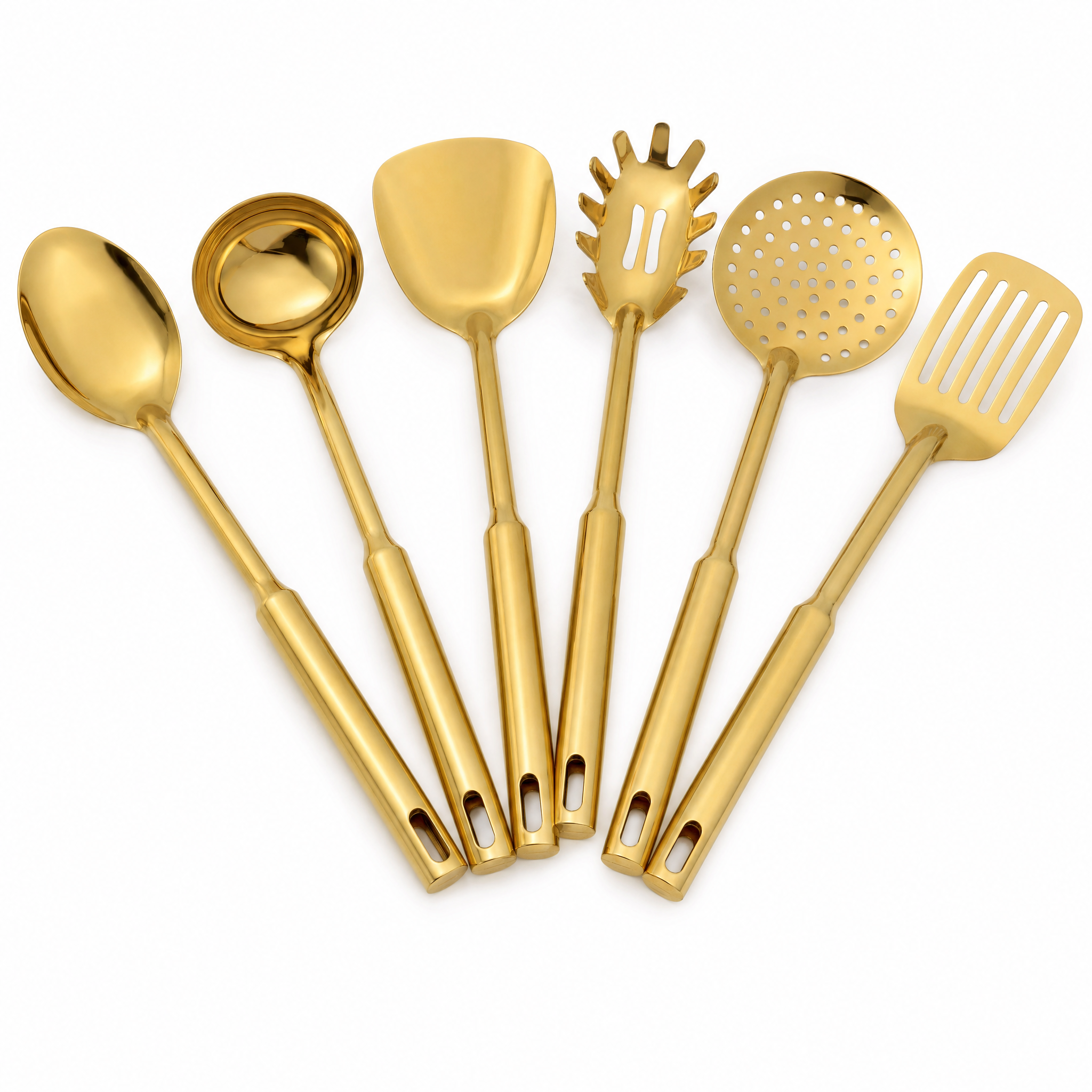 Aurora Steel Utensil Set in Gold, studio hero