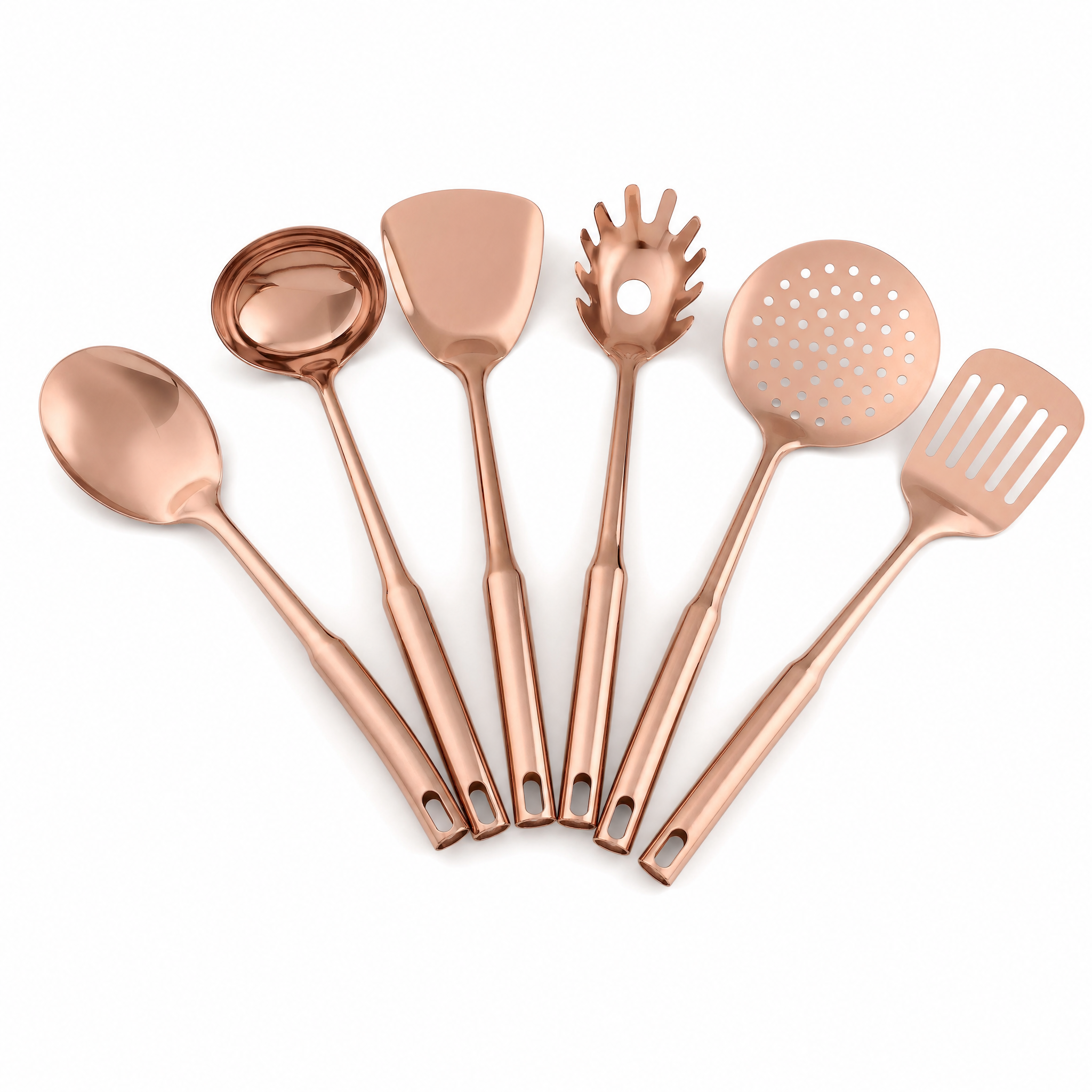 Aurora Steel Utensil Set in Rose Gold, studio hero