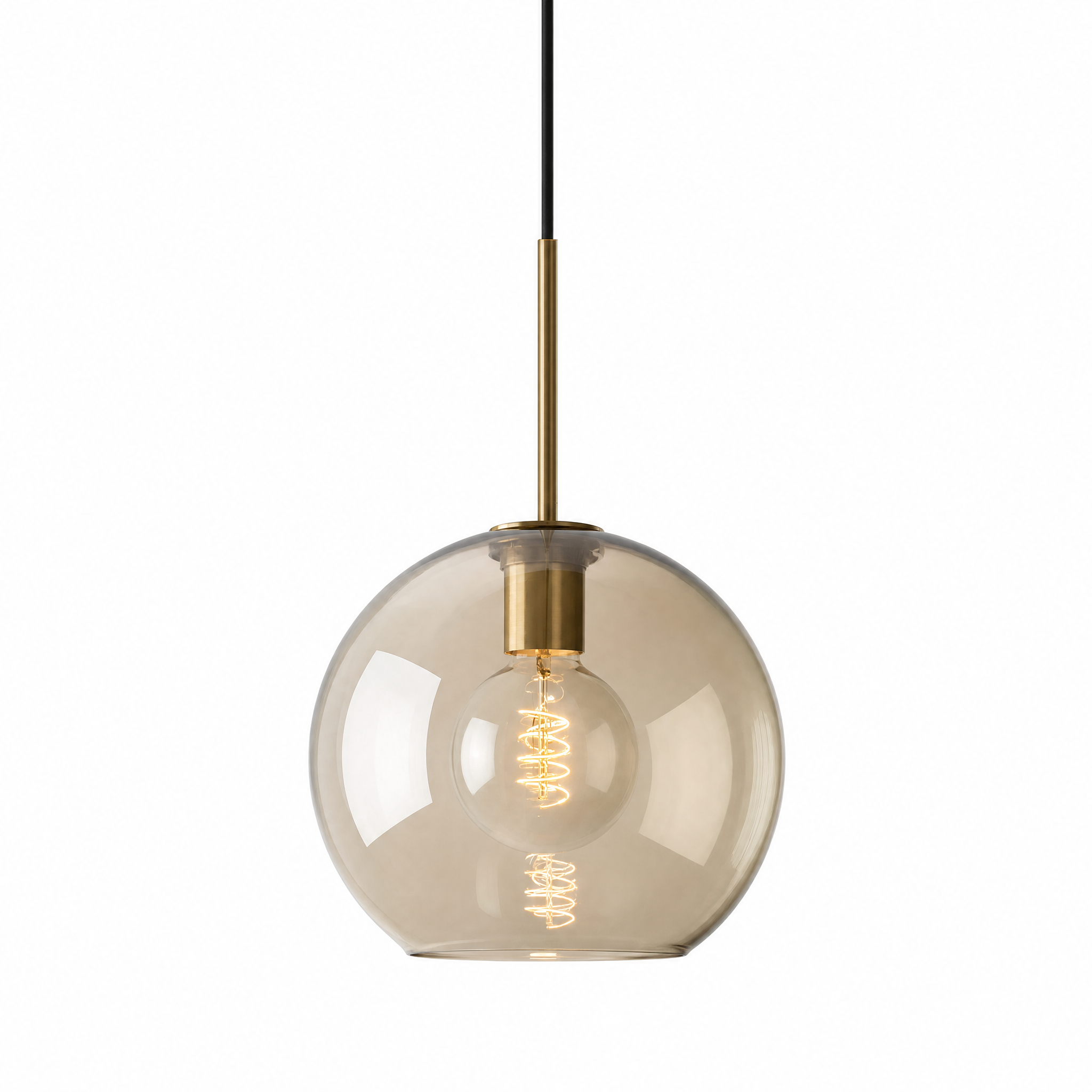 Ambra cognac glass sphere pendant light with warm Edison glow