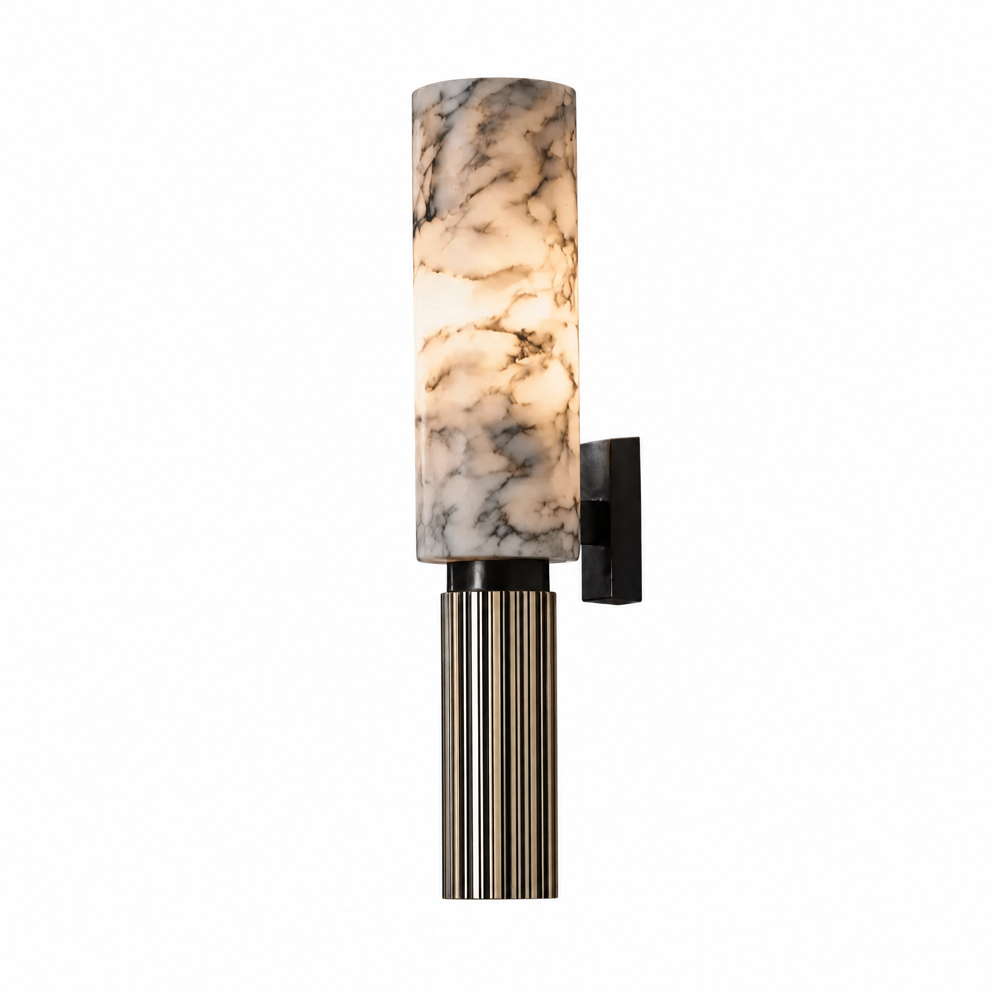 Aurora Marble Wall Sconce with warm white 3000K glow on white