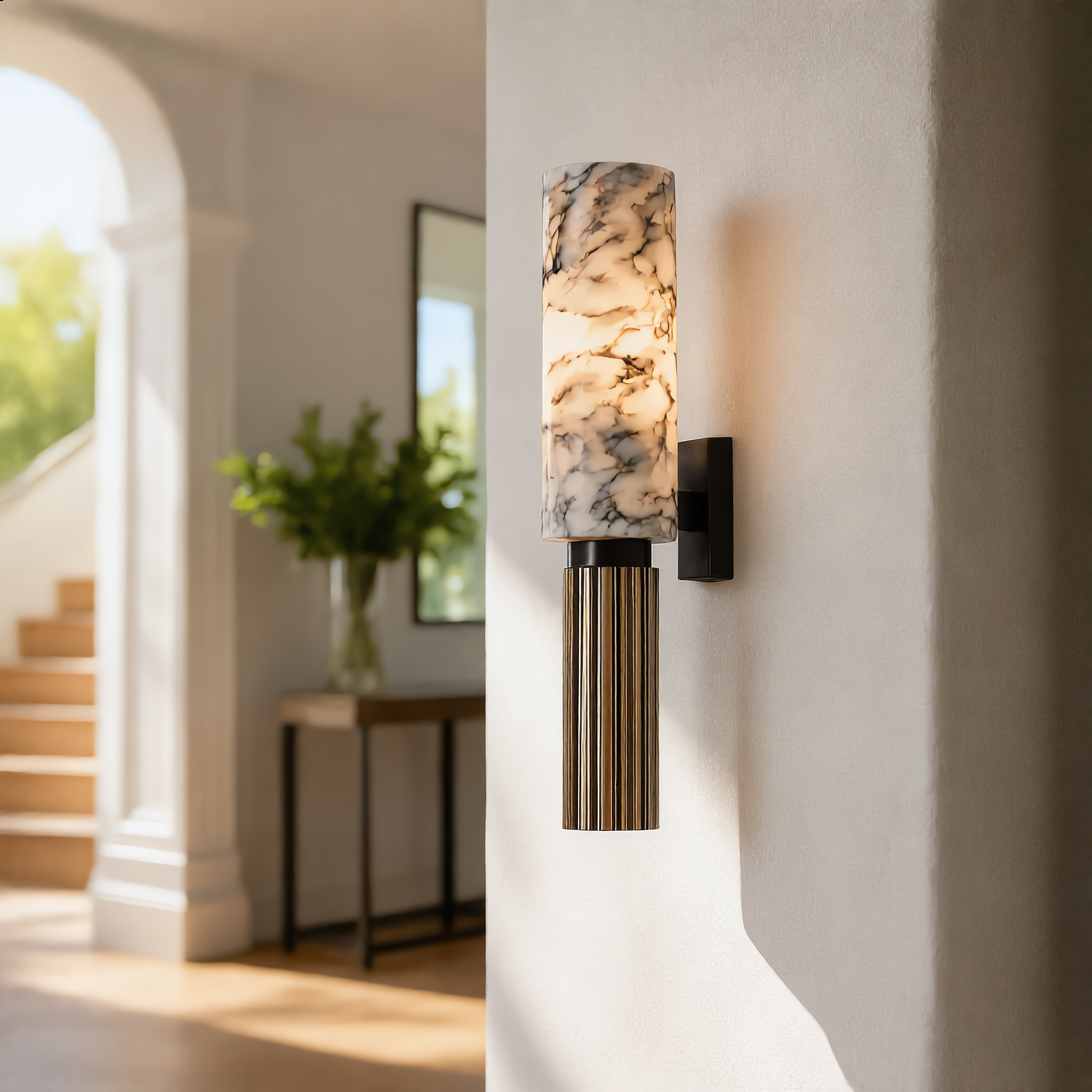 Aurora Marble Wall Sconce in an elegant entry hallway