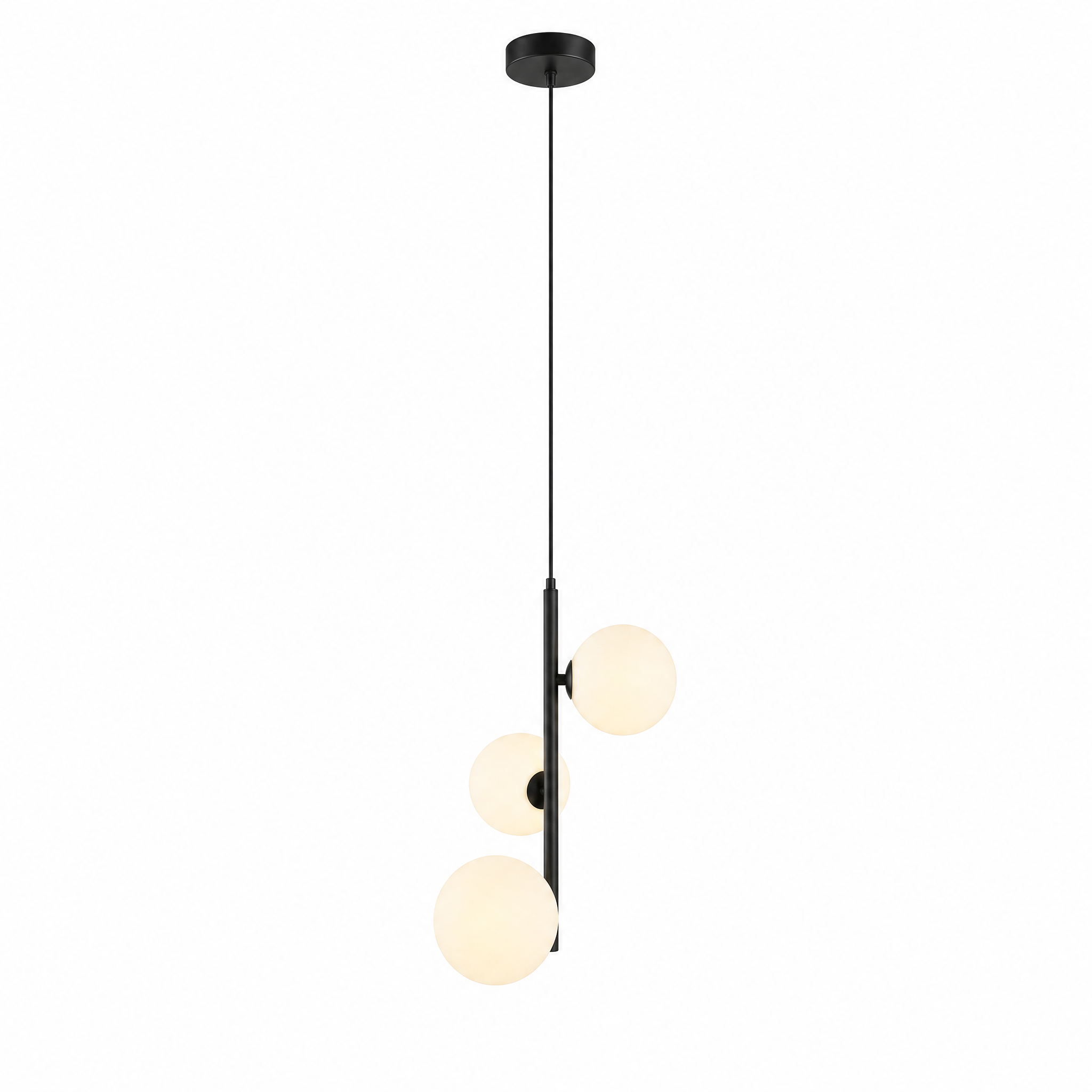 Black Perla Opal Globe Pendant with three globes, warm white