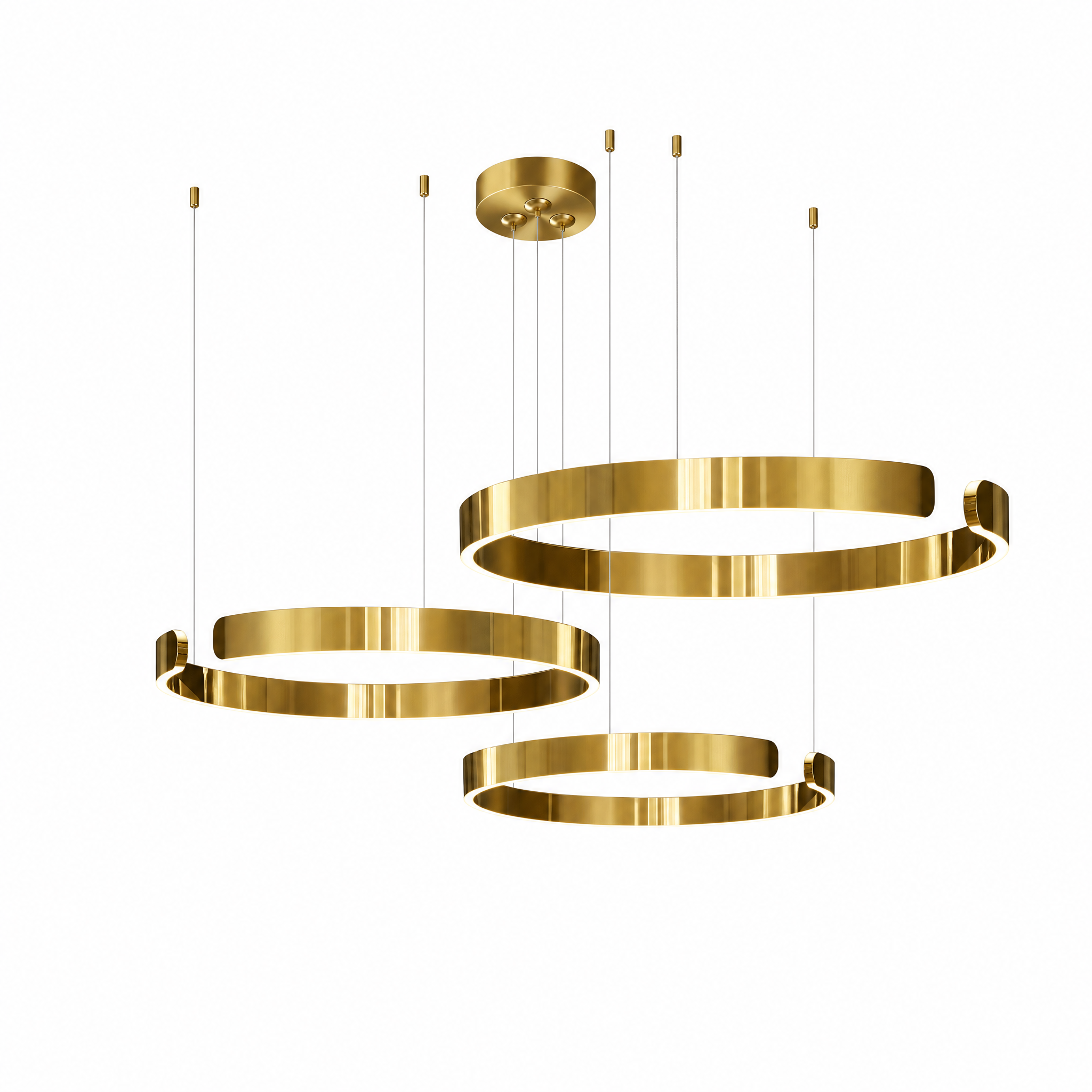 Orbita LED Ring Chandelier in brass, three rings
