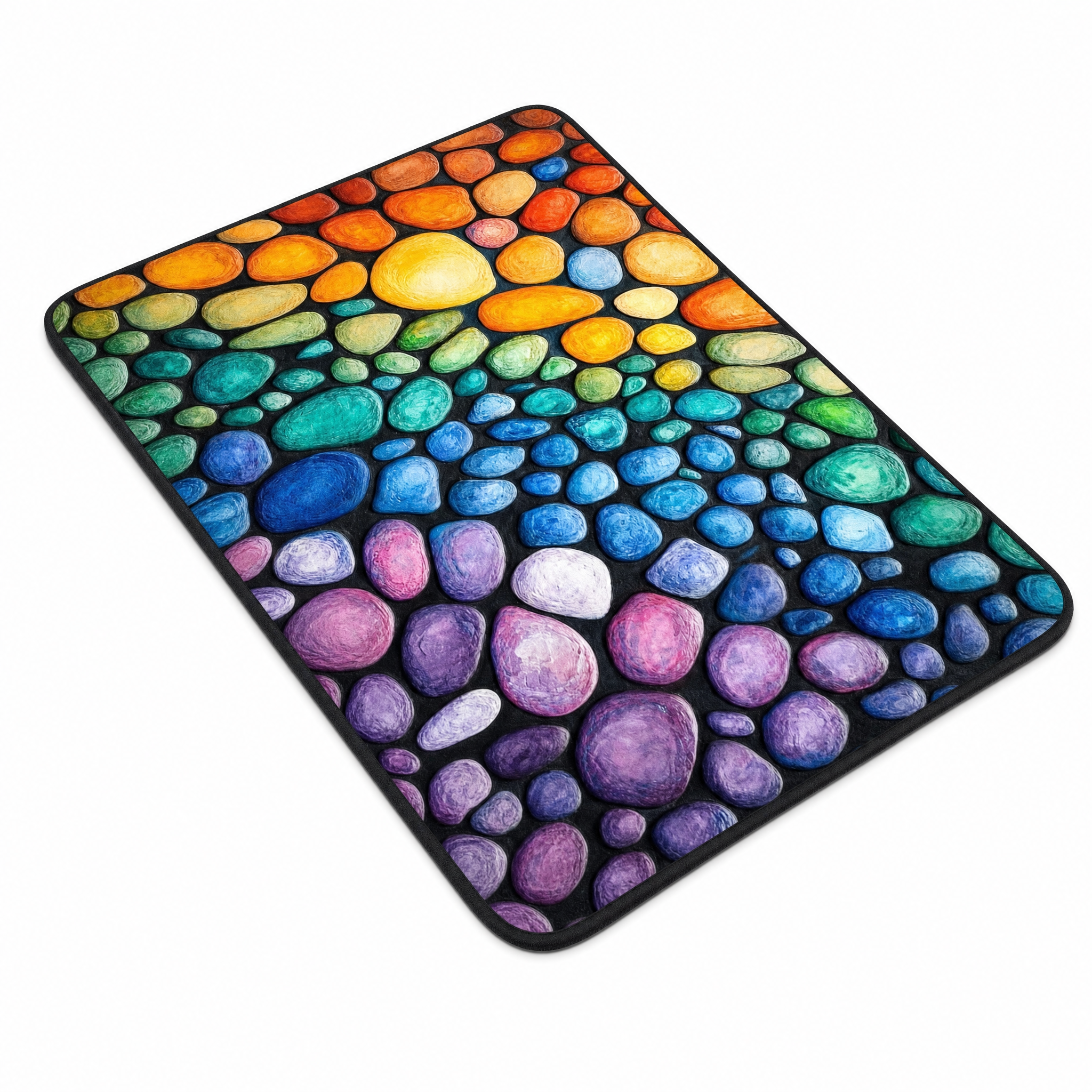 Riviera Stone Bath Mat Rainbow design on white background