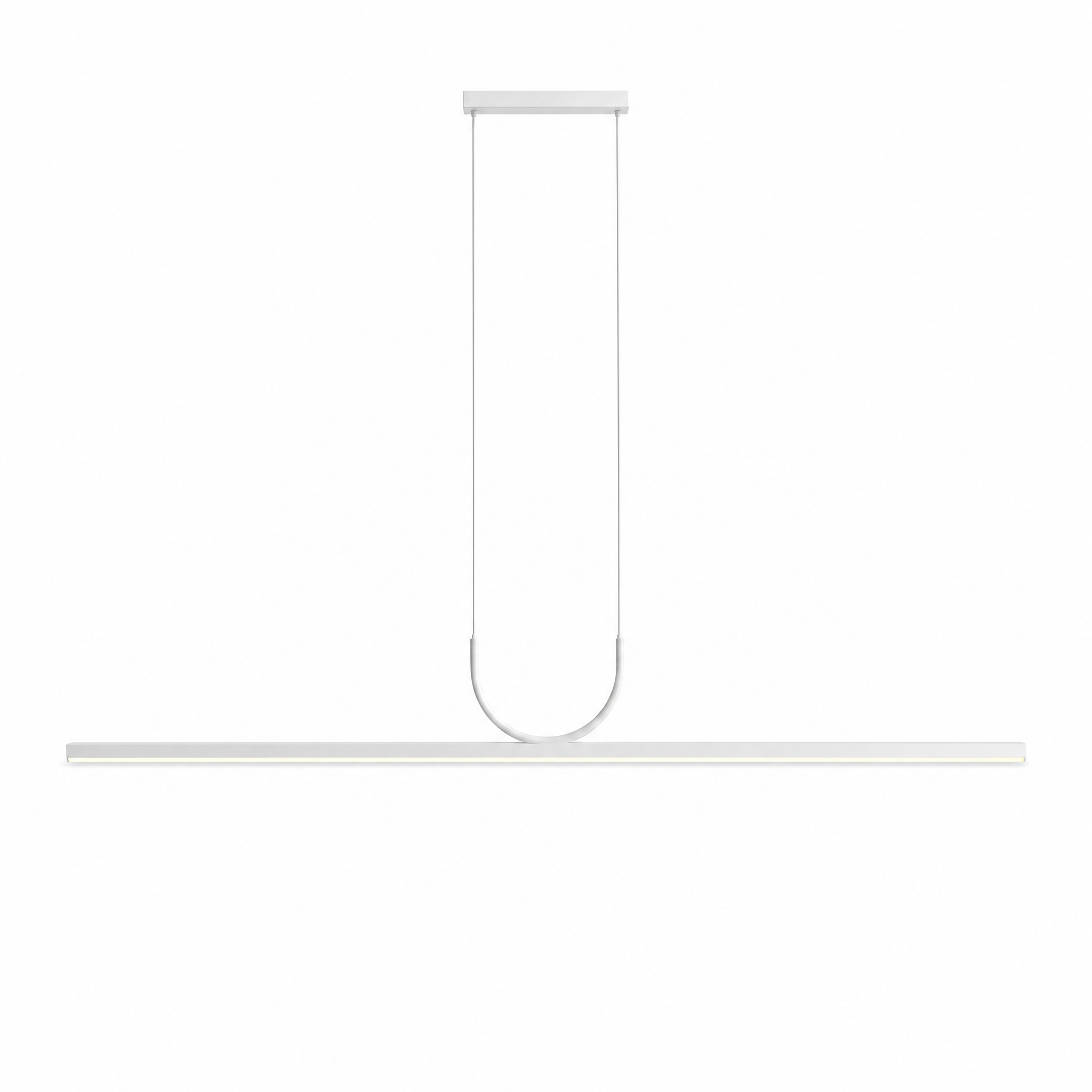 Orizzonte Linear LED Pendant in white with warm white 3000K light on a white background