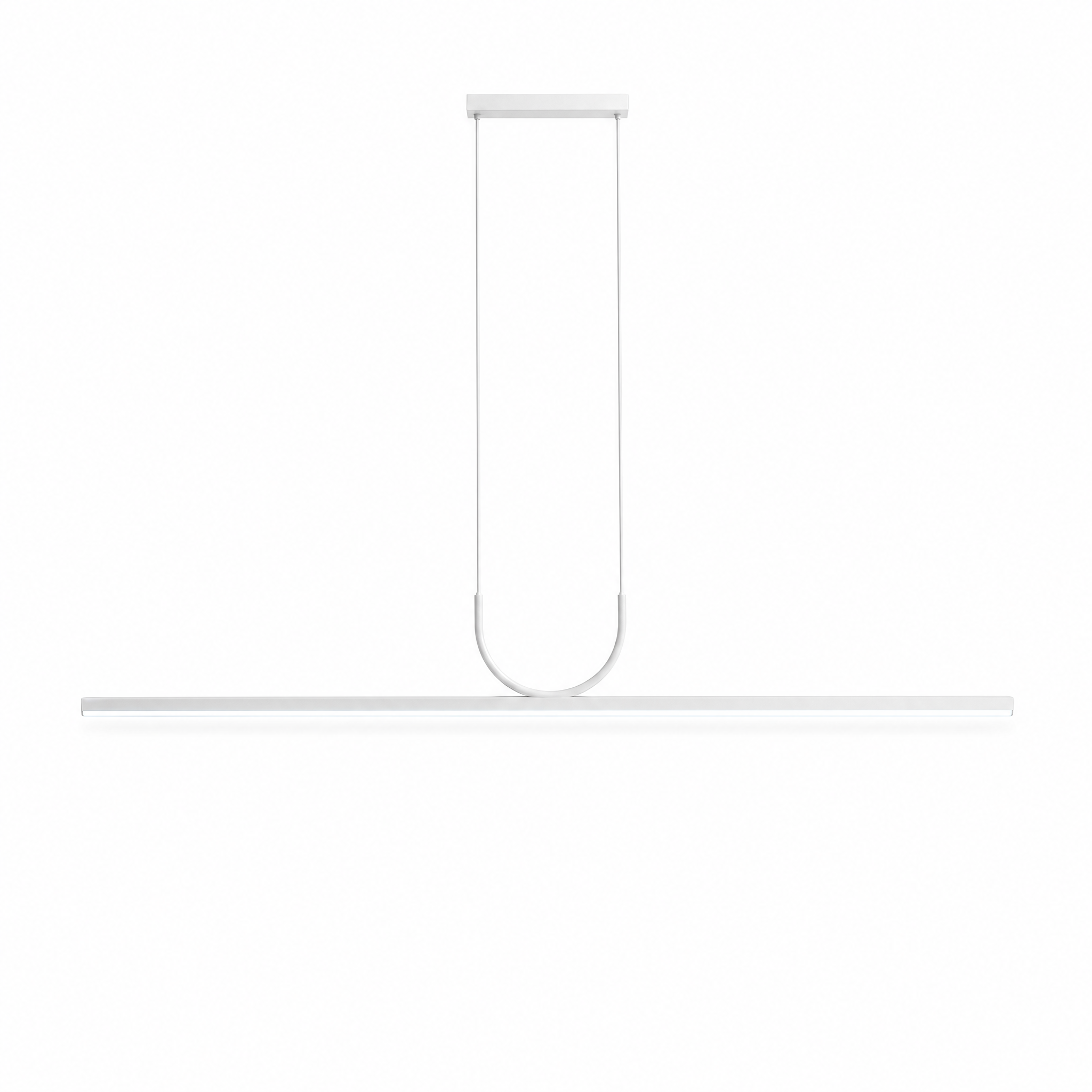 Orizzonte Linear LED Pendant in white with cool white 6000K light on a white background