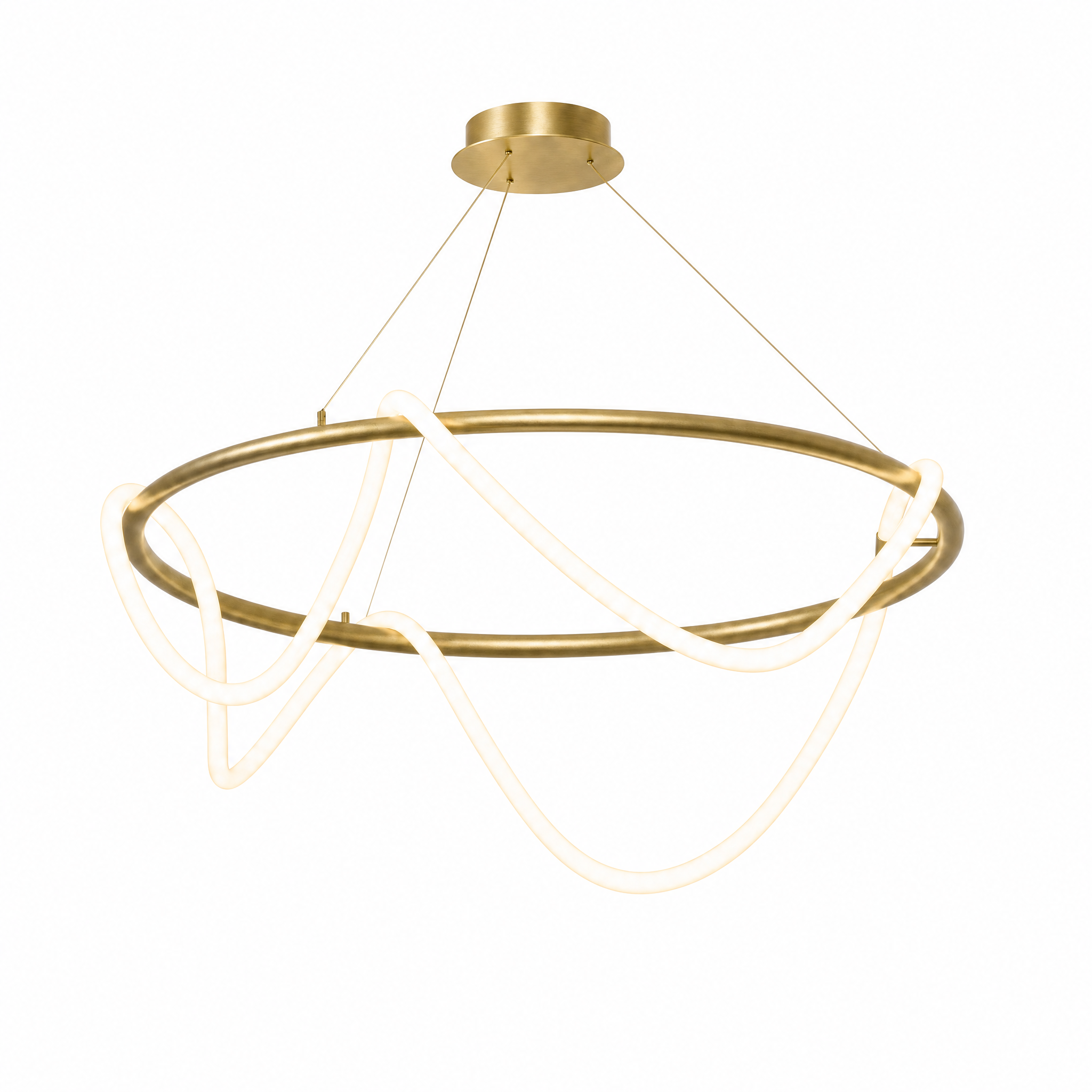 Onda Sculptural LED Chandelier in brass, round