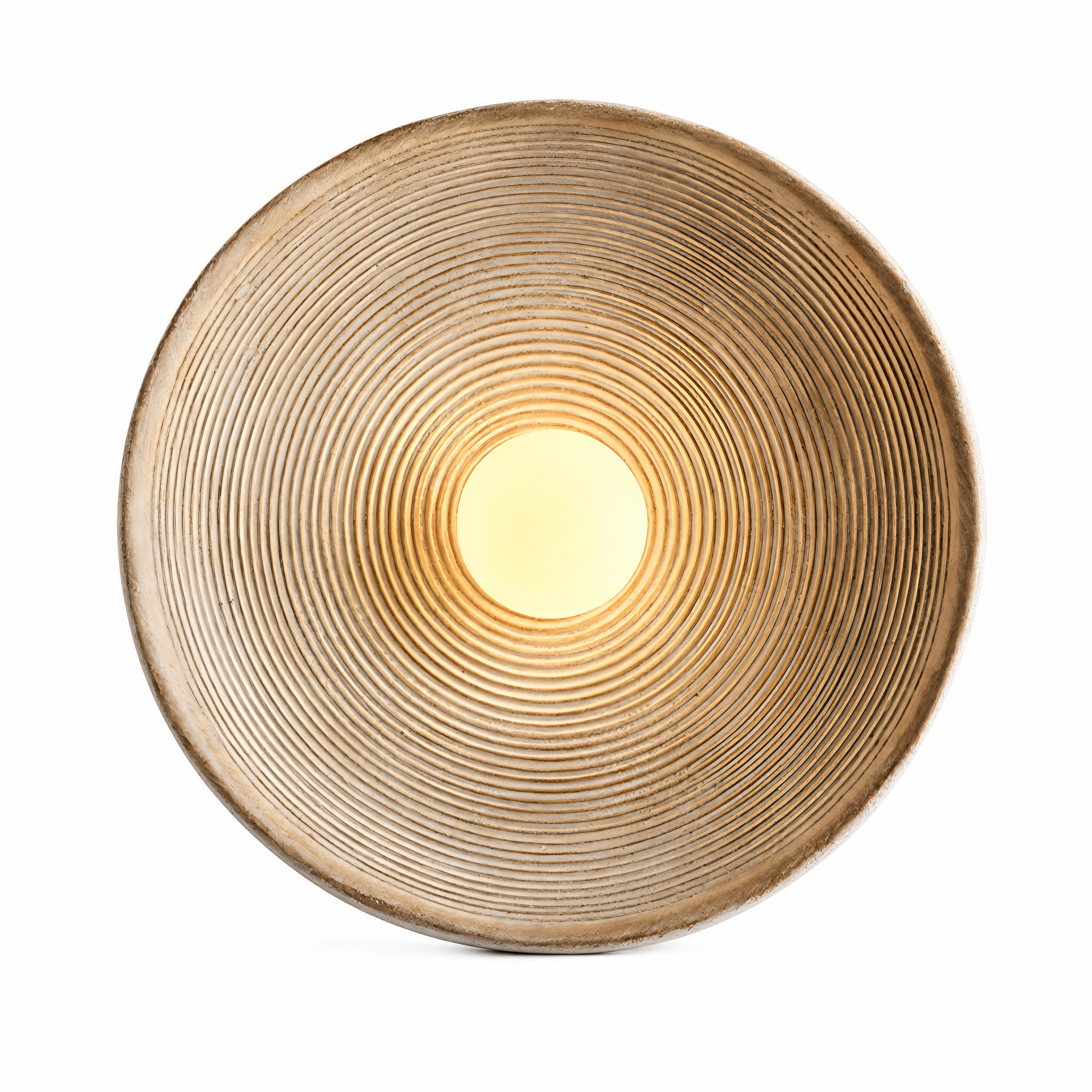 Aurelia Sculptural Wall Sconce — front view, sun-ray ridged bowl with warm central glow
