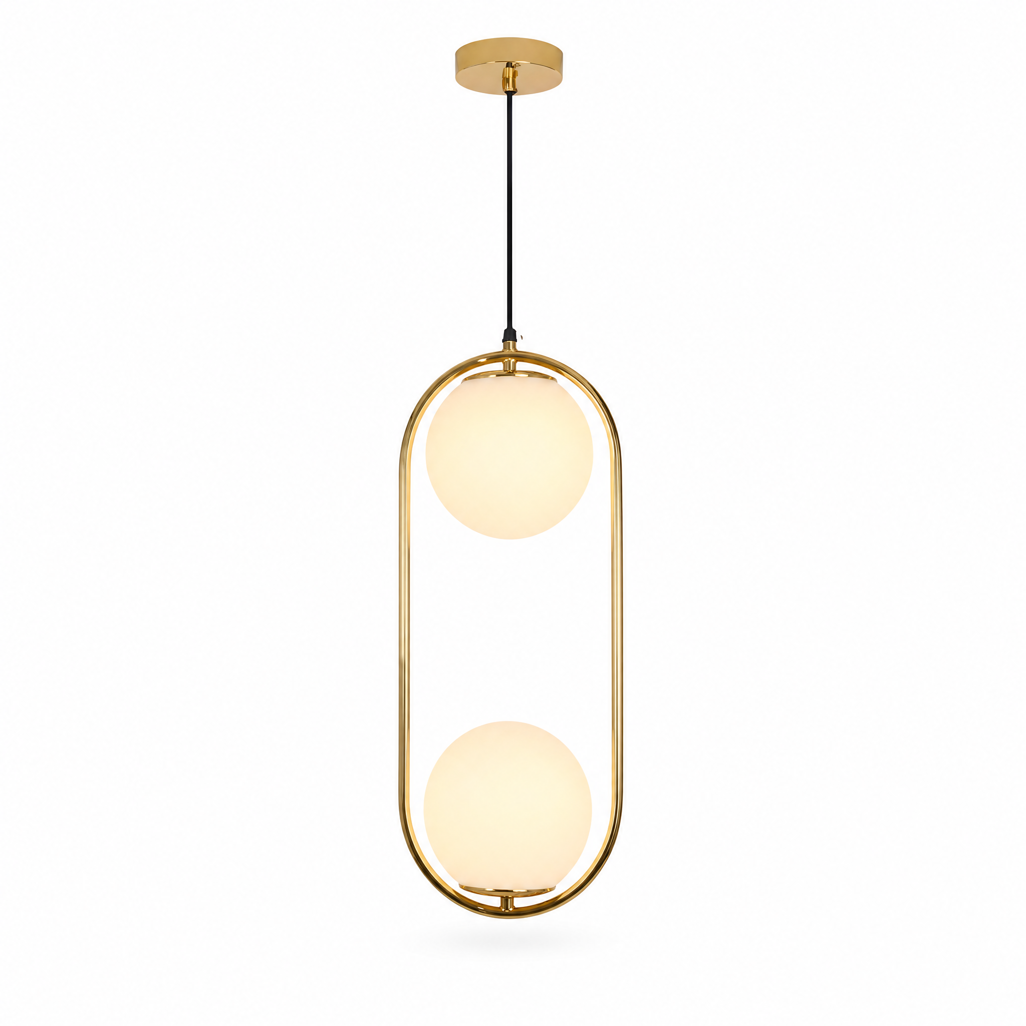 Sfera Glass Globe Pendant Style A — brass double-globe oval frame