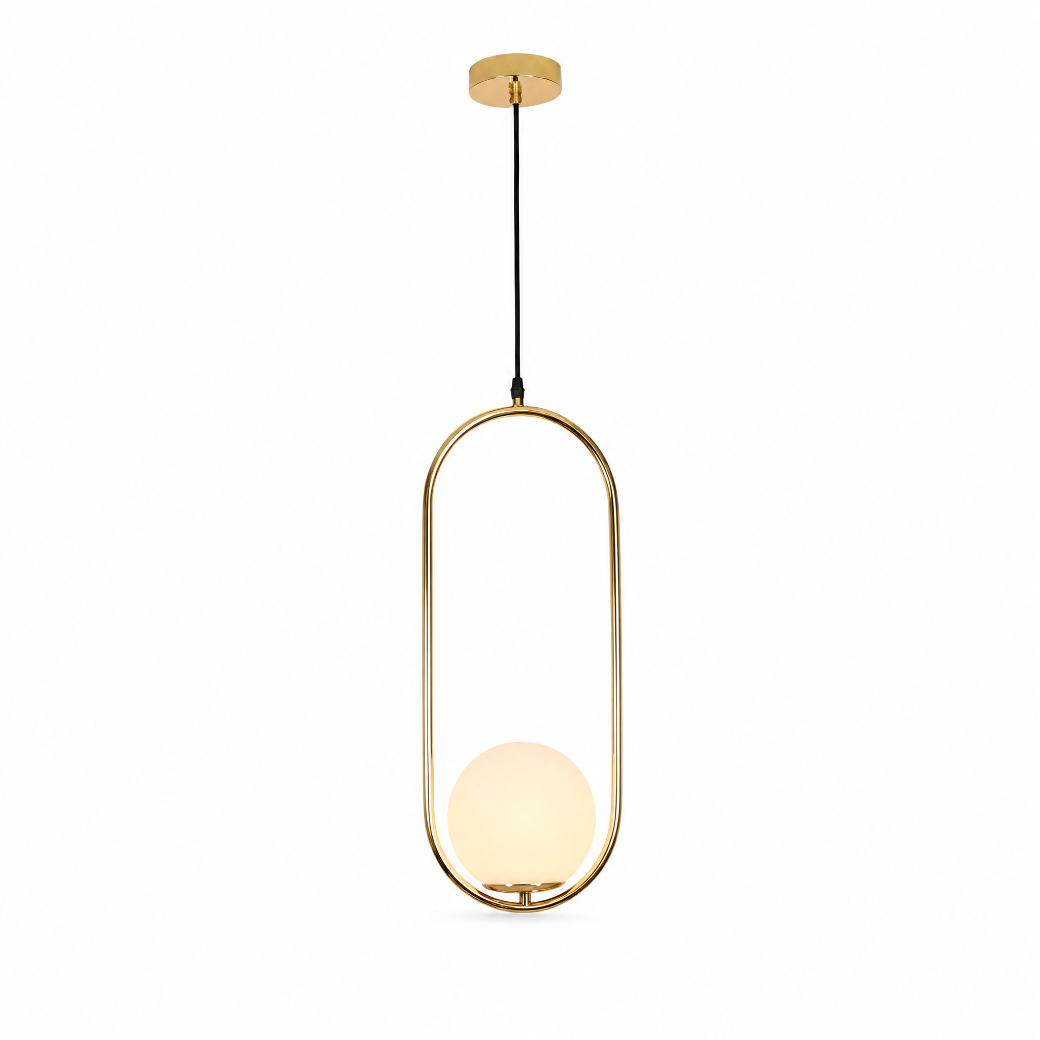 Sfera Glass Globe Pendant Style B — brass tall oval frame, single globe