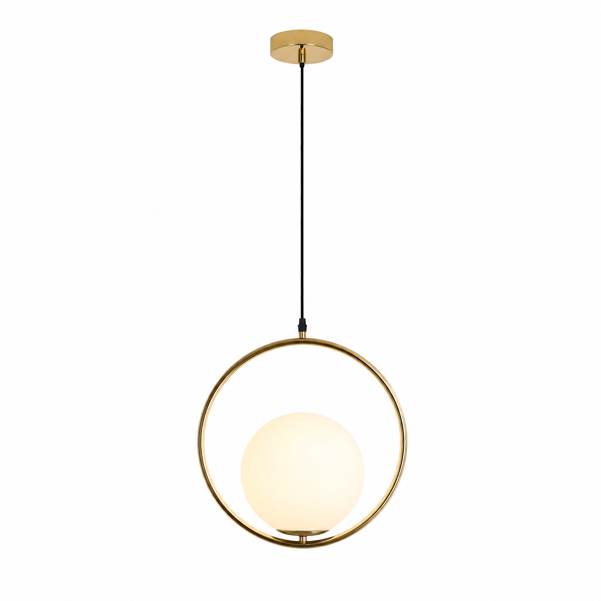 Sfera Glass Globe Pendant Style E — brass ring frame, single globe