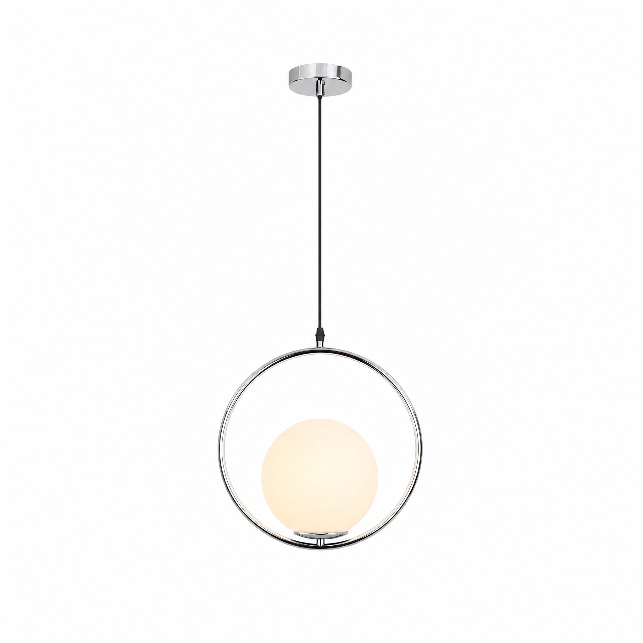 Sfera Glass Globe Pendant — polished chrome ring finish