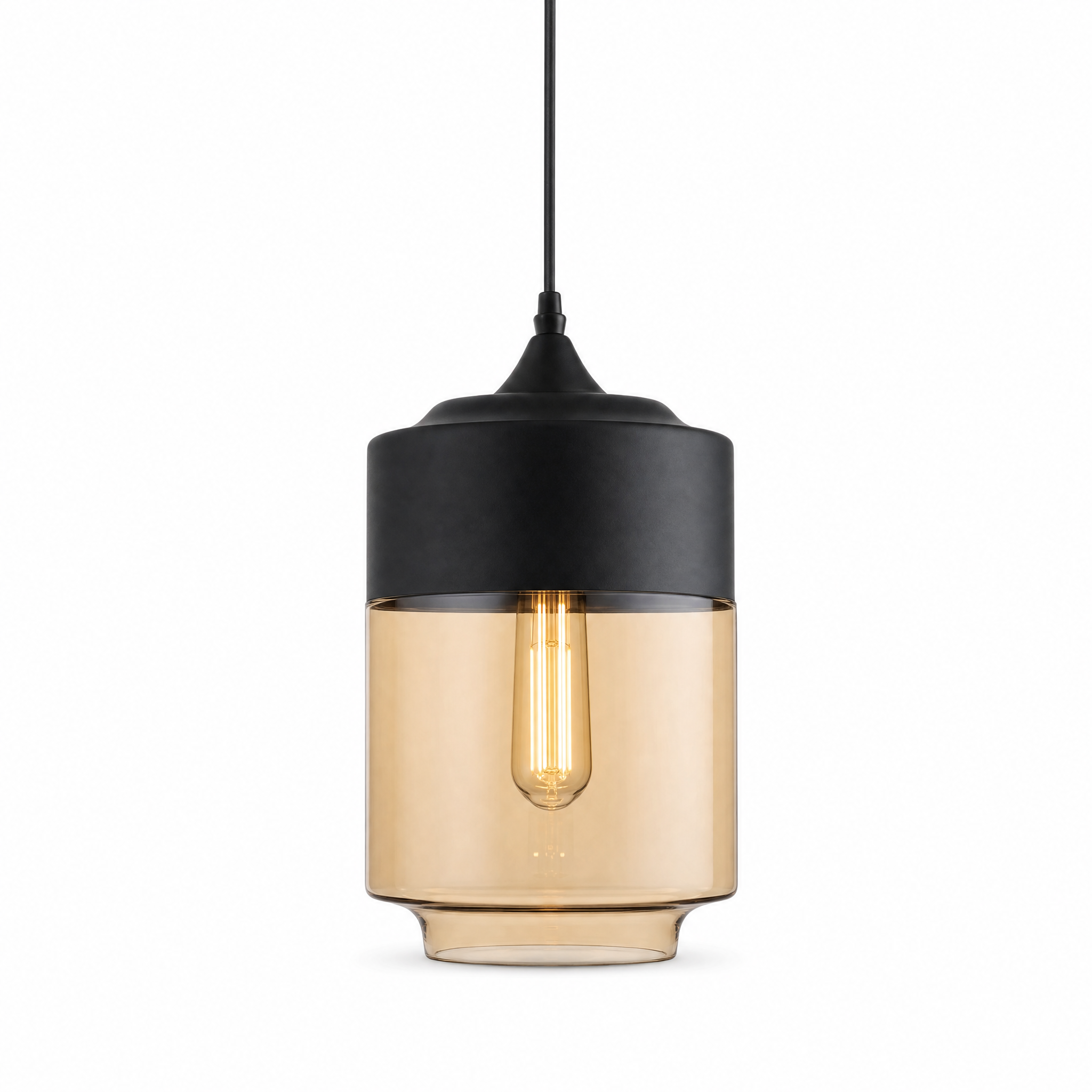 Ambra Art-Glass Pendant Nordic III jar — black cap, amber glass