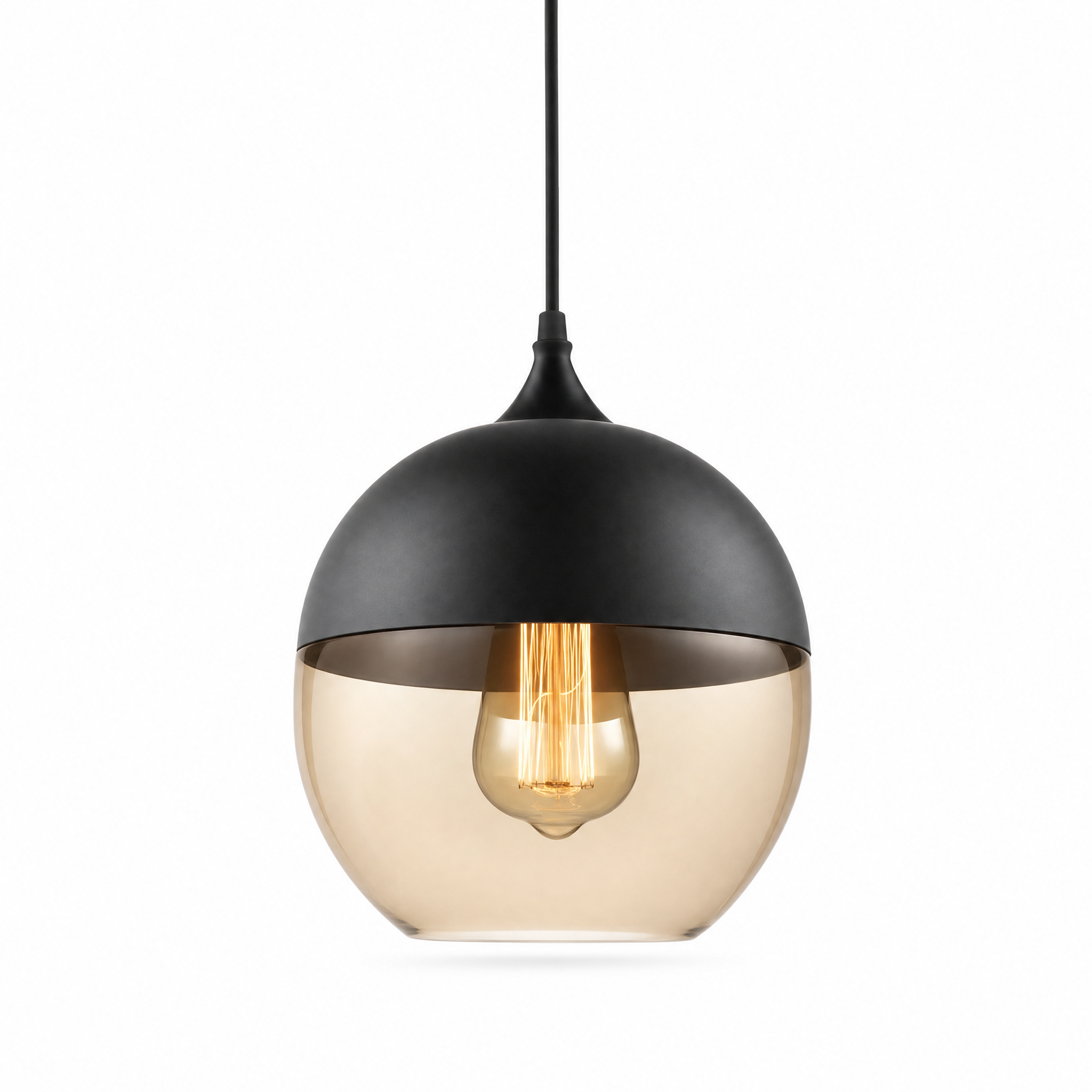 Ambra Art-Glass Pendant Nordic IV globe — black cap, amber glass