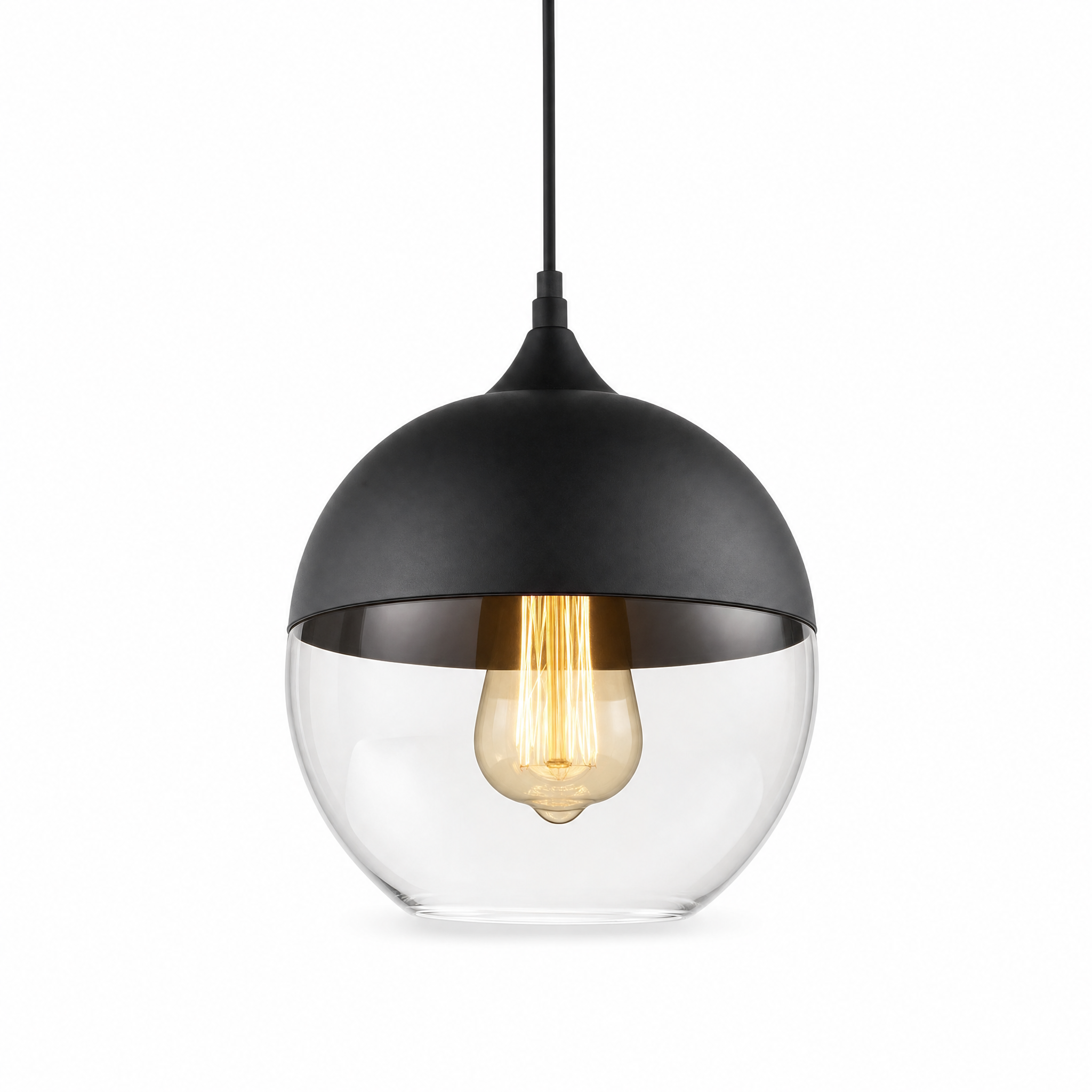 Ambra Art-Glass Pendant globe — black cap, clear glass