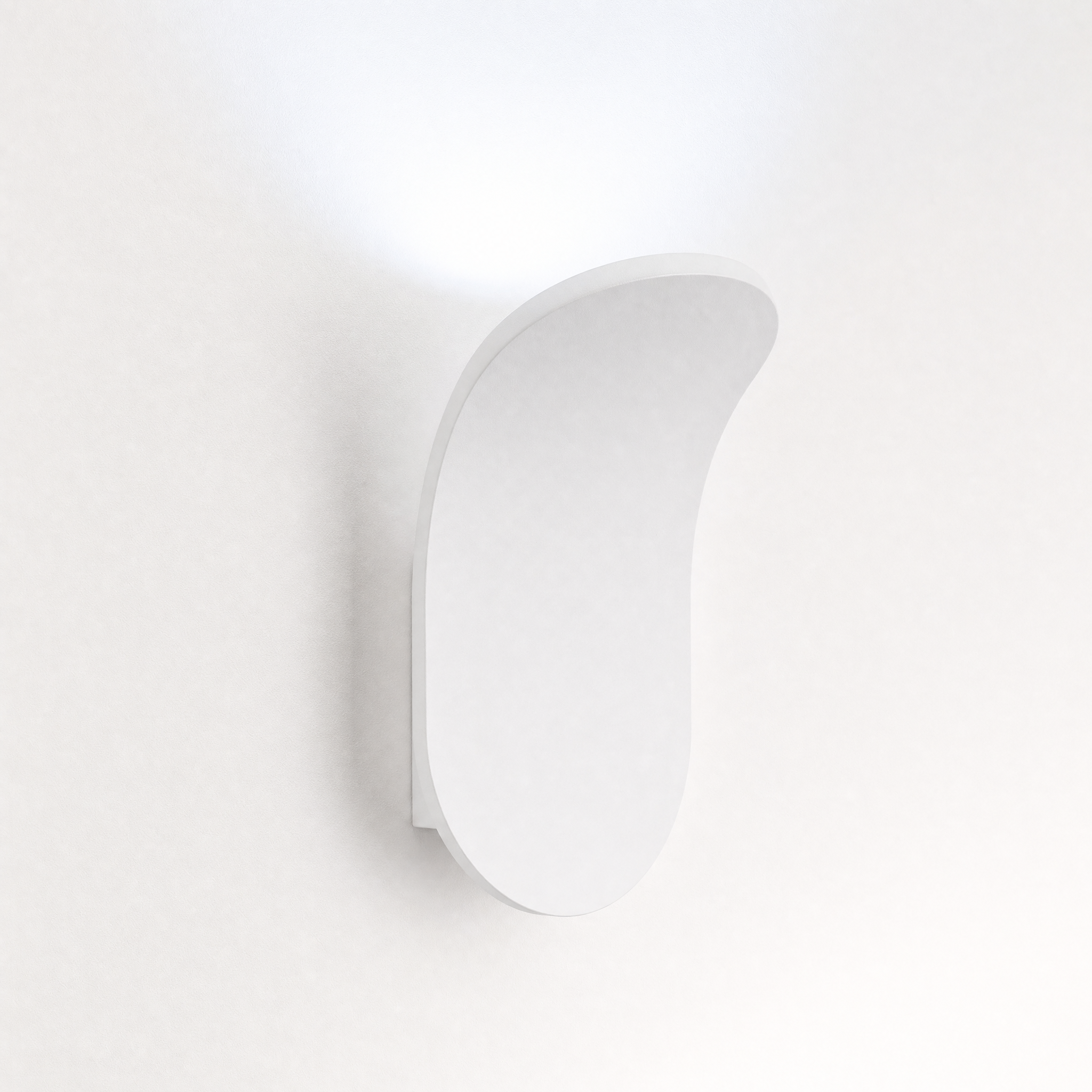 Matte white curved wall sconce cool white glow