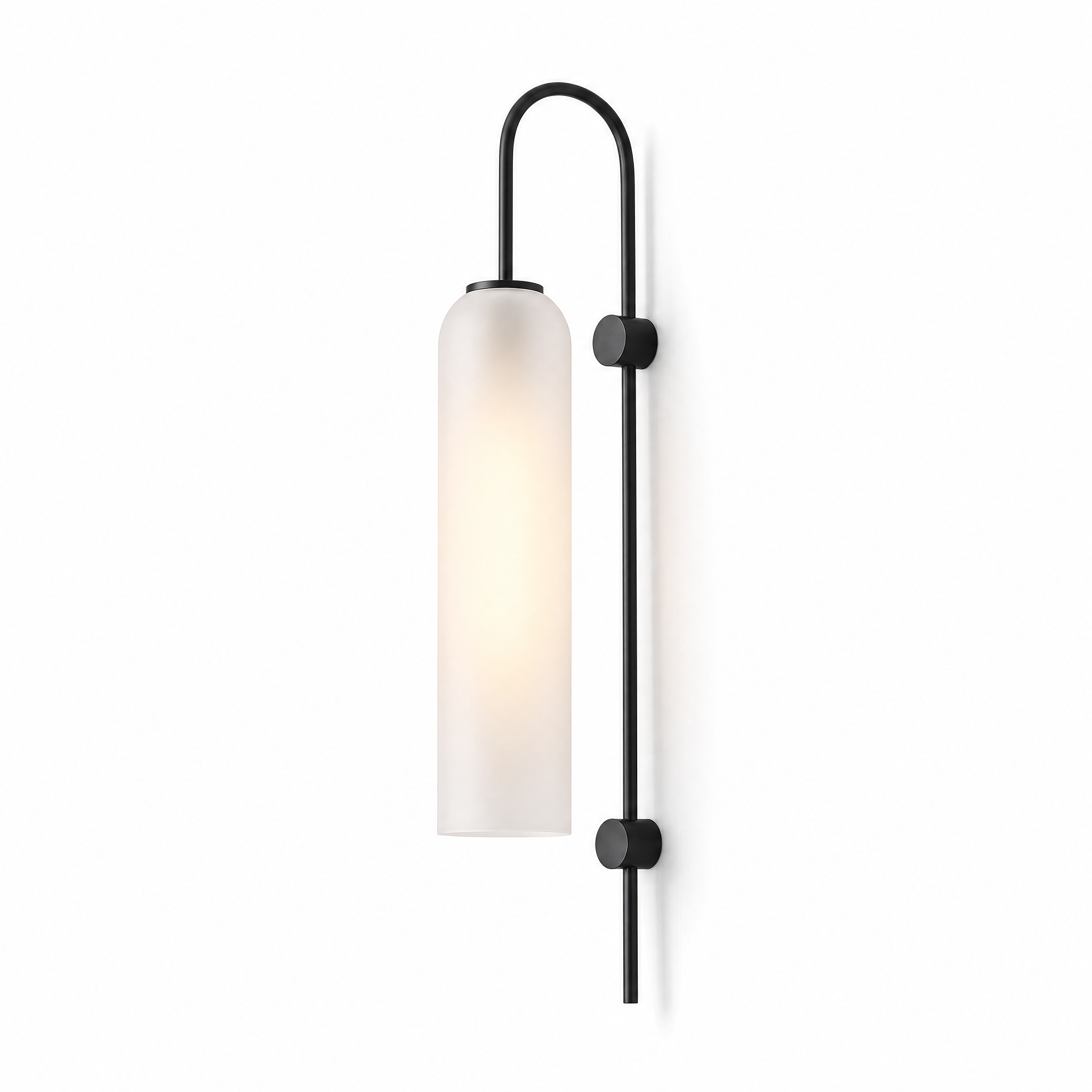 Frosted glass swan-neck wall light with black arm